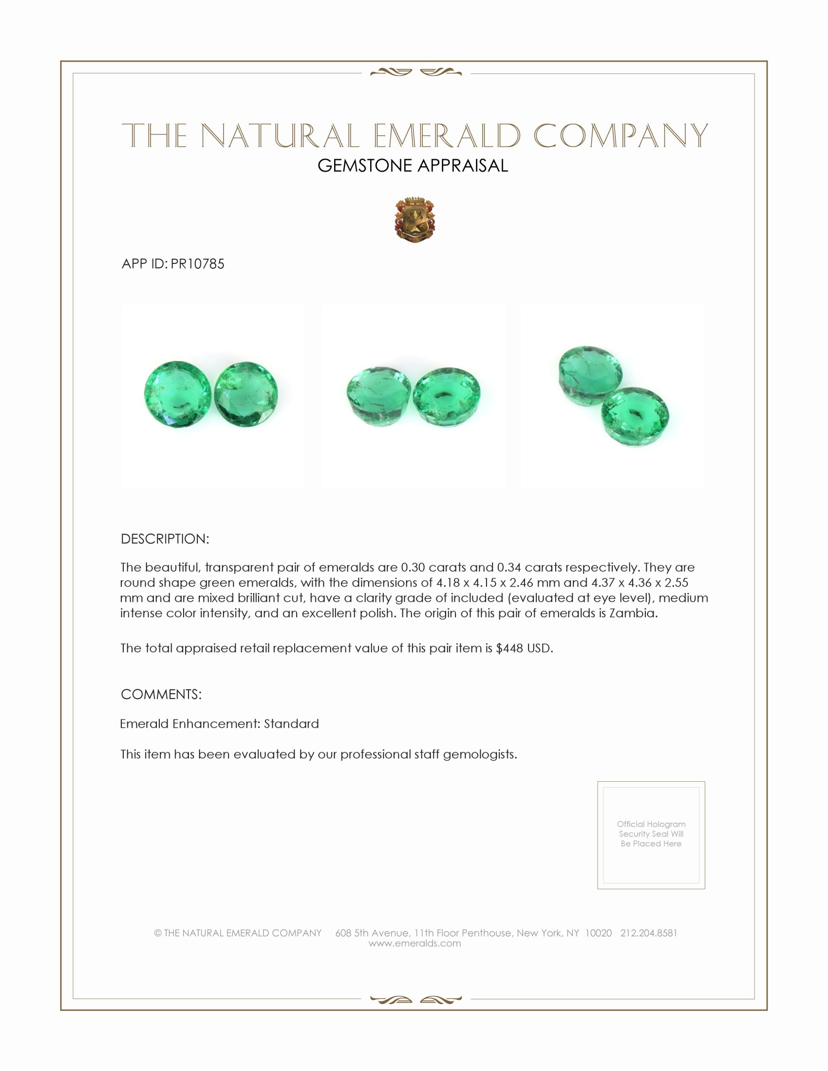 0.64 Ct.Tw. Emerald Pair from Zambia