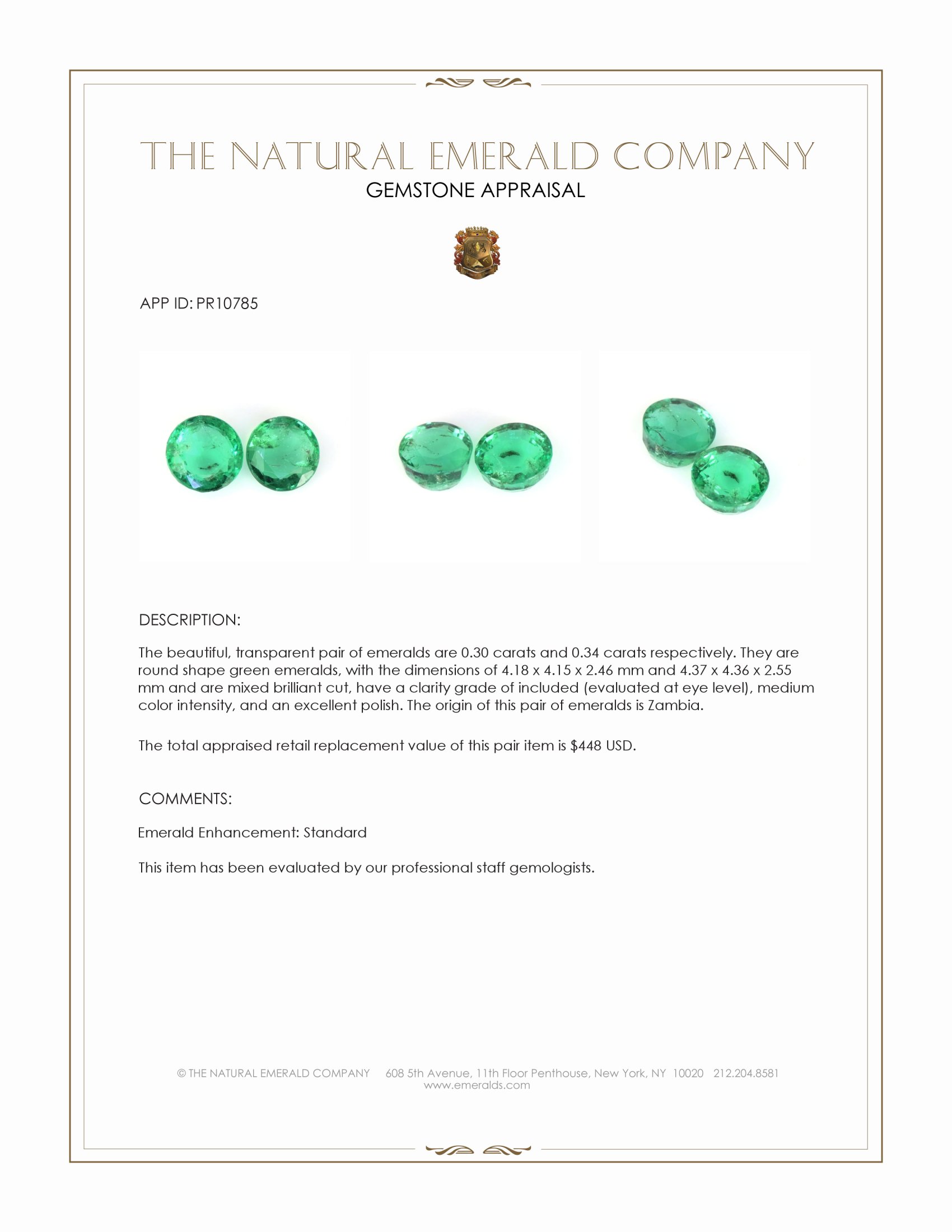 0.64 Ct.Tw. Emerald Pair from Zambia