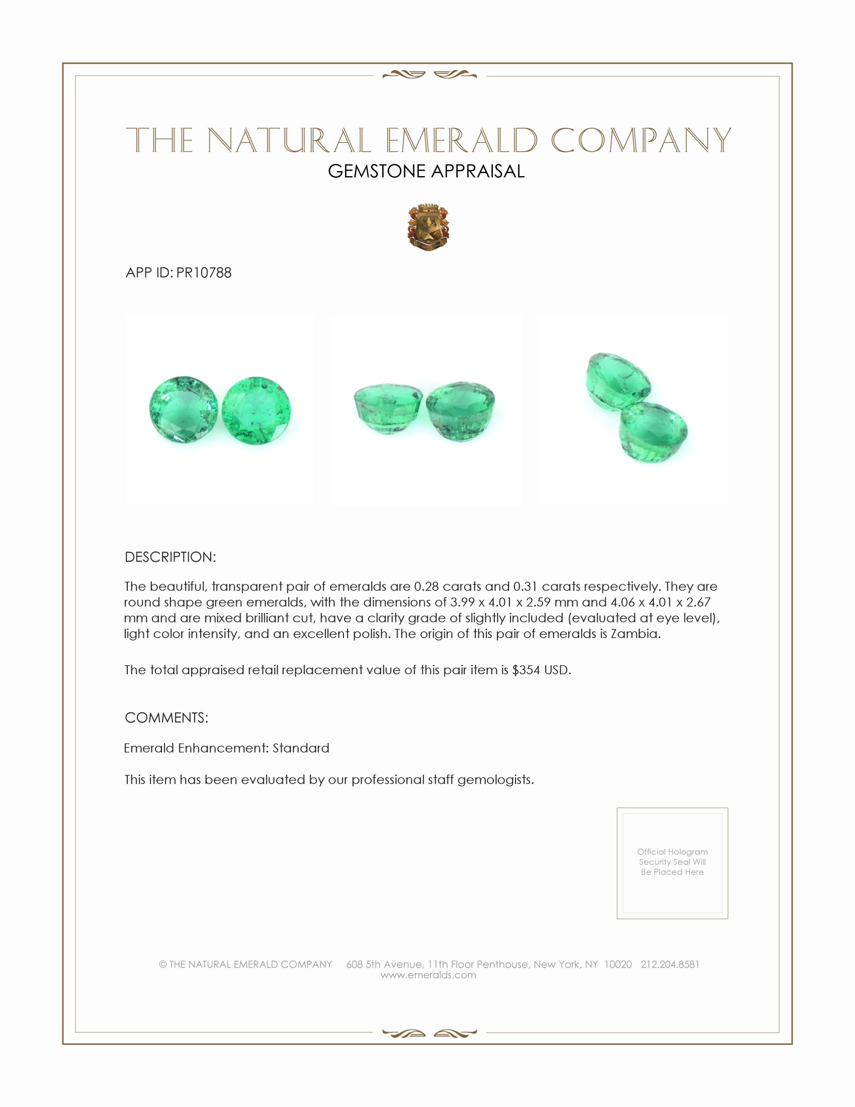 0.59 Ct.Tw. Emerald Pair from Zambia