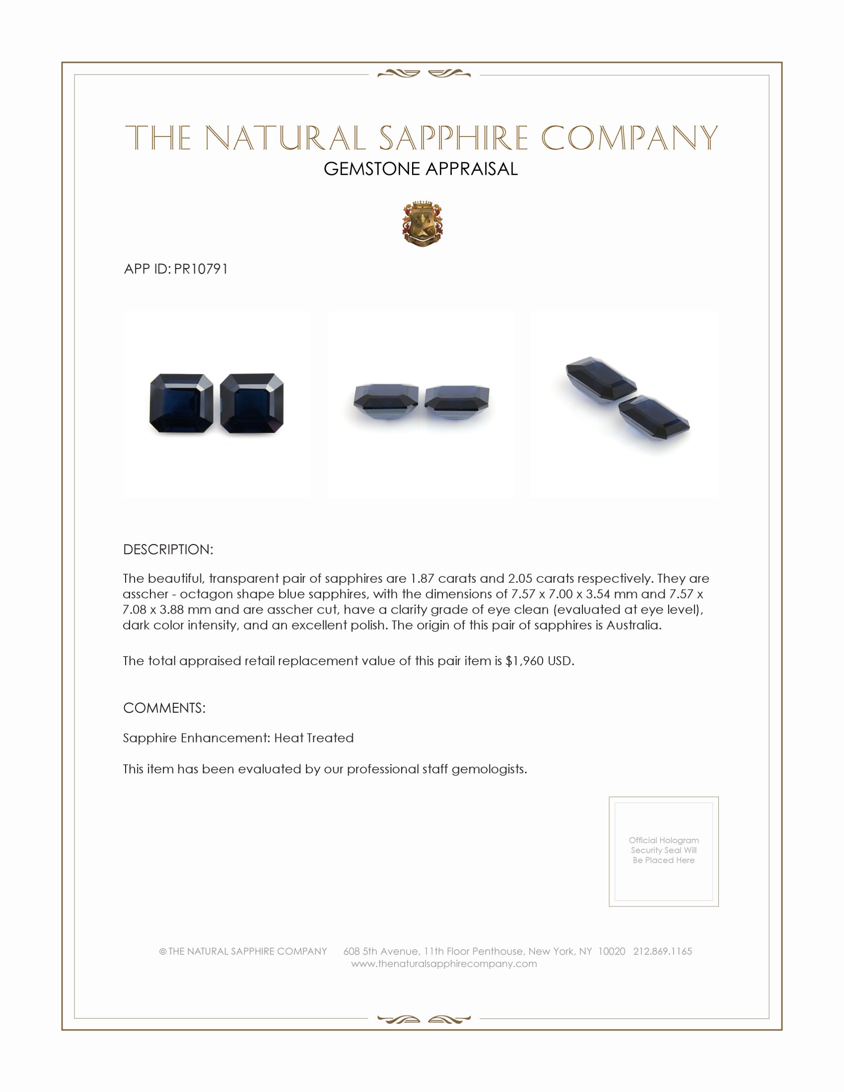 3.92 Ct.Tw. Blue Sapphire Pair from Australia