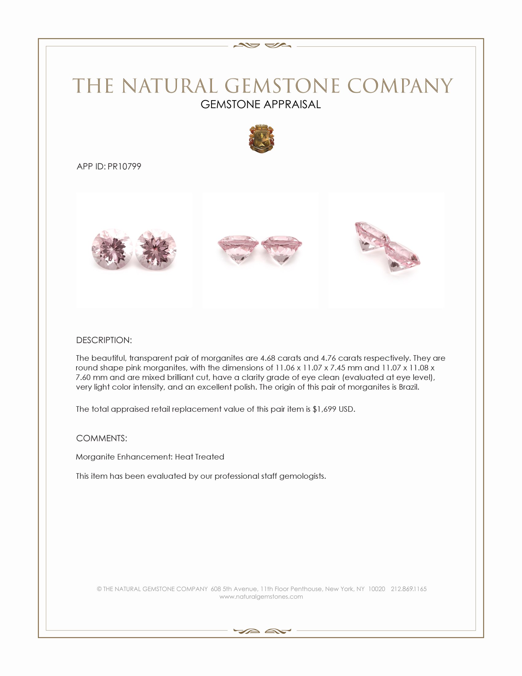 9.44 Ct.Tw. Pink Morganite Pair from Brazil
