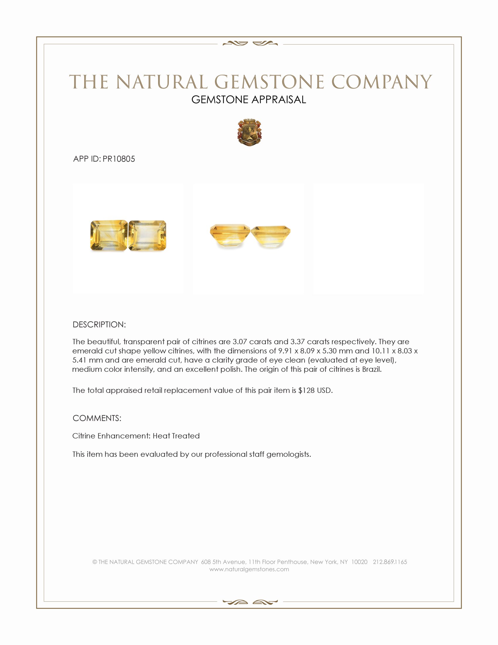 6.44 Ct.Tw. Yellow Citrine Pair from Brazil