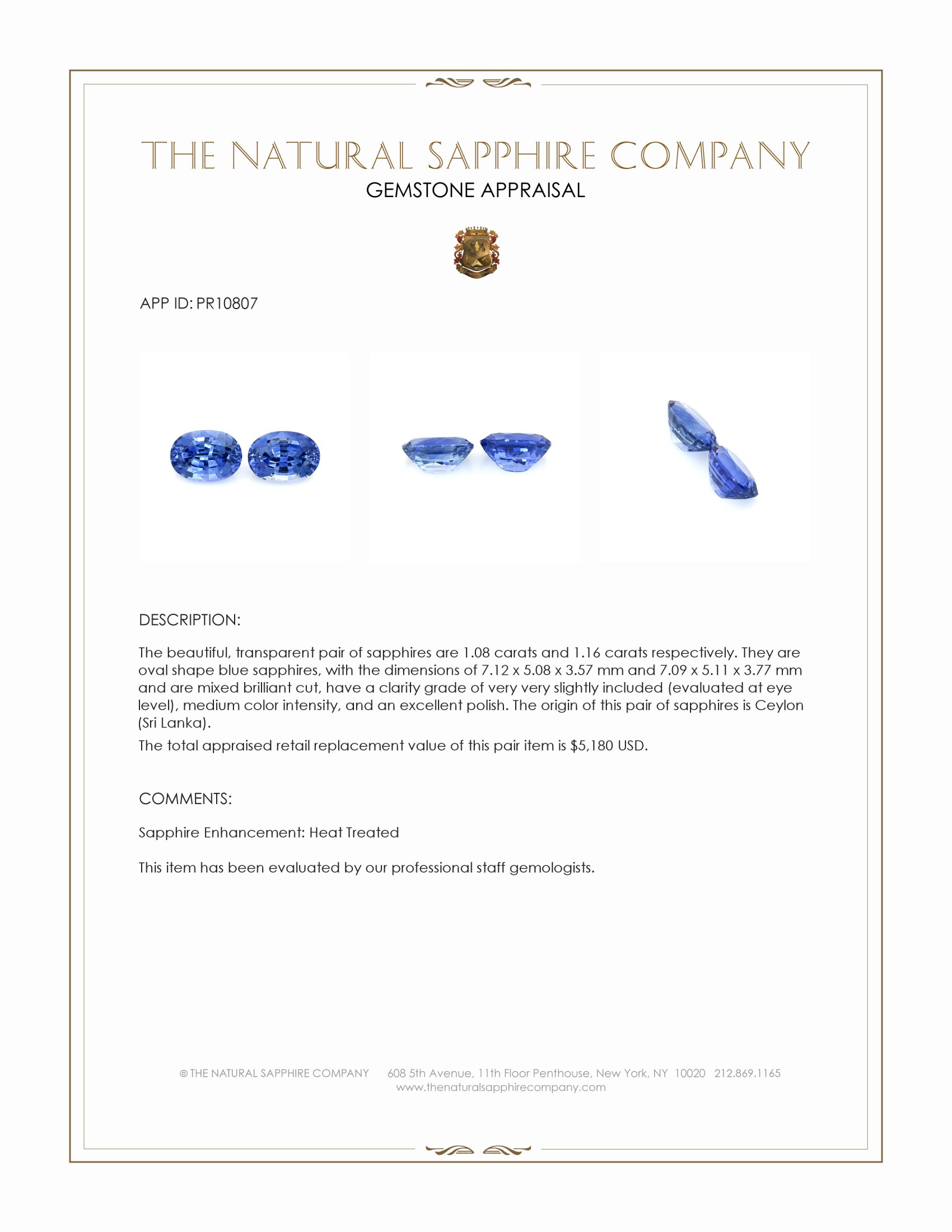 2.24 Ct.Tw. Blue Sapphire Pair from Ceylon (Sri Lanka)