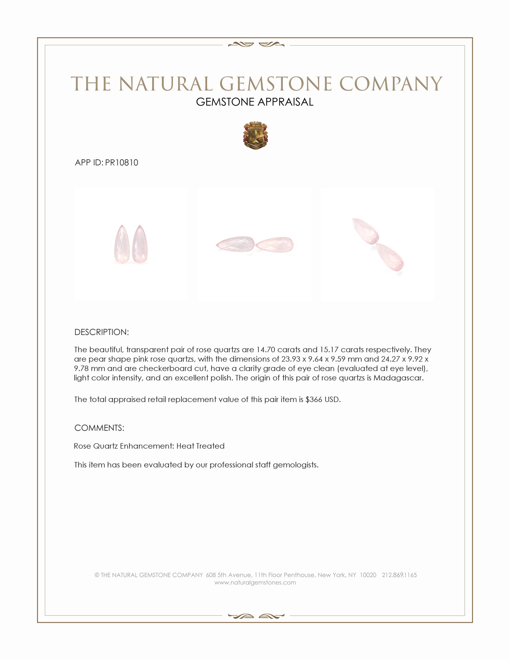 29.87 Ct.Tw. Rose Quartz Pair from Madagascar