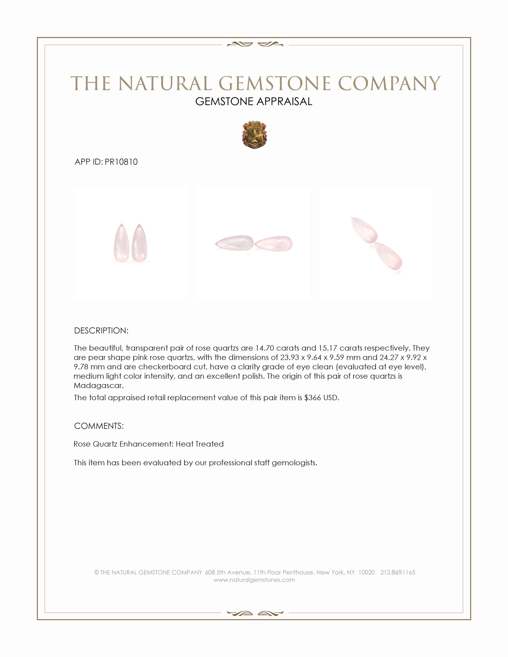 29.87 Ct.Tw. Rose Quartz Pair from Madagascar