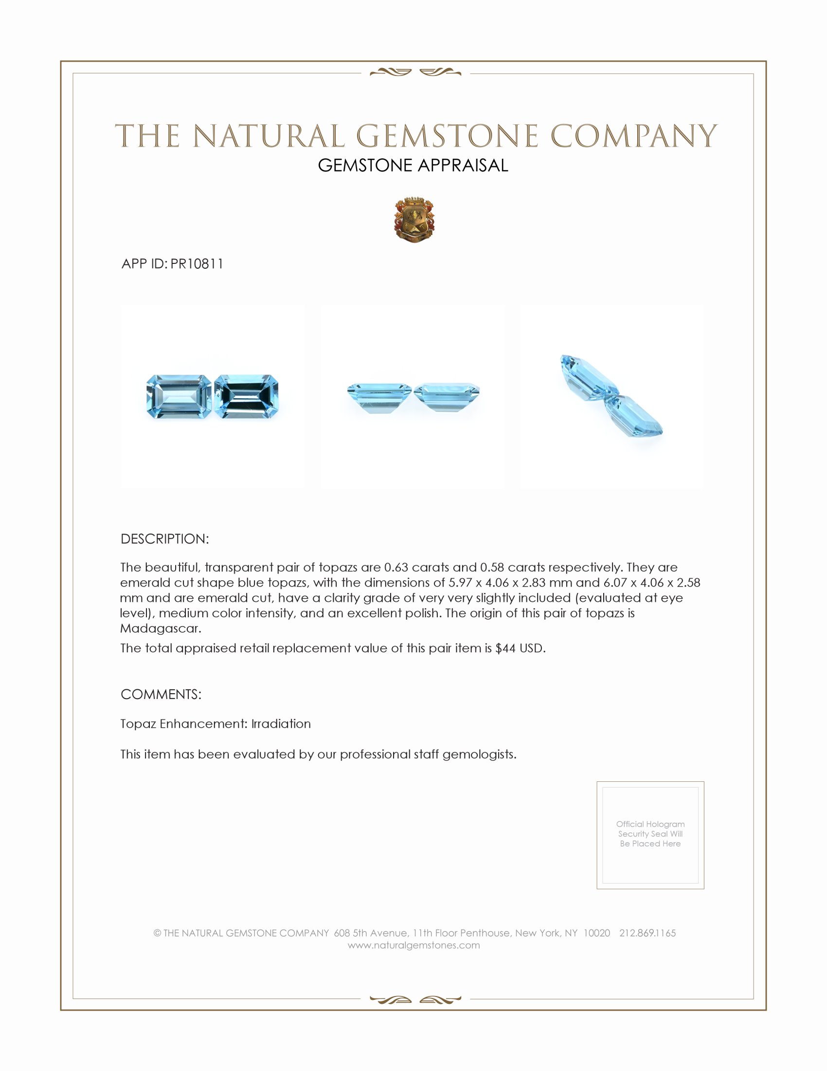 1.21 Ct.Tw. Topaz Pair from Madagascar