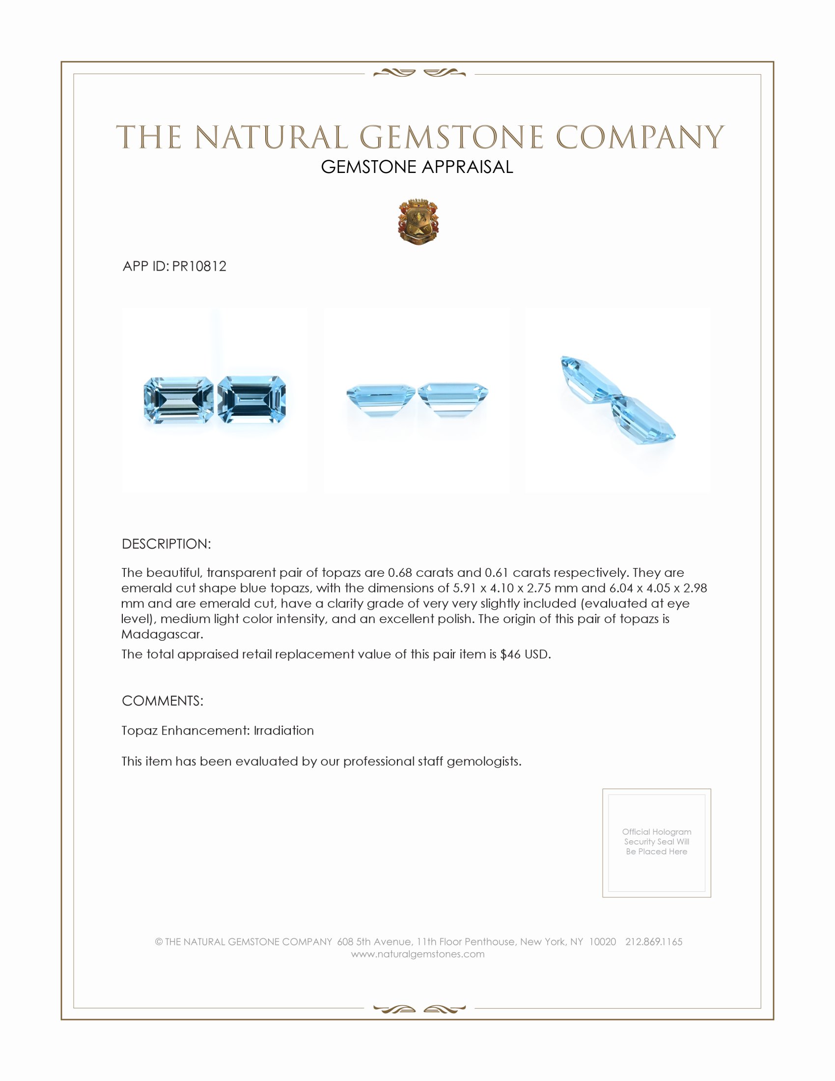 1.29 Ct.Tw. Topaz Pair from Madagascar