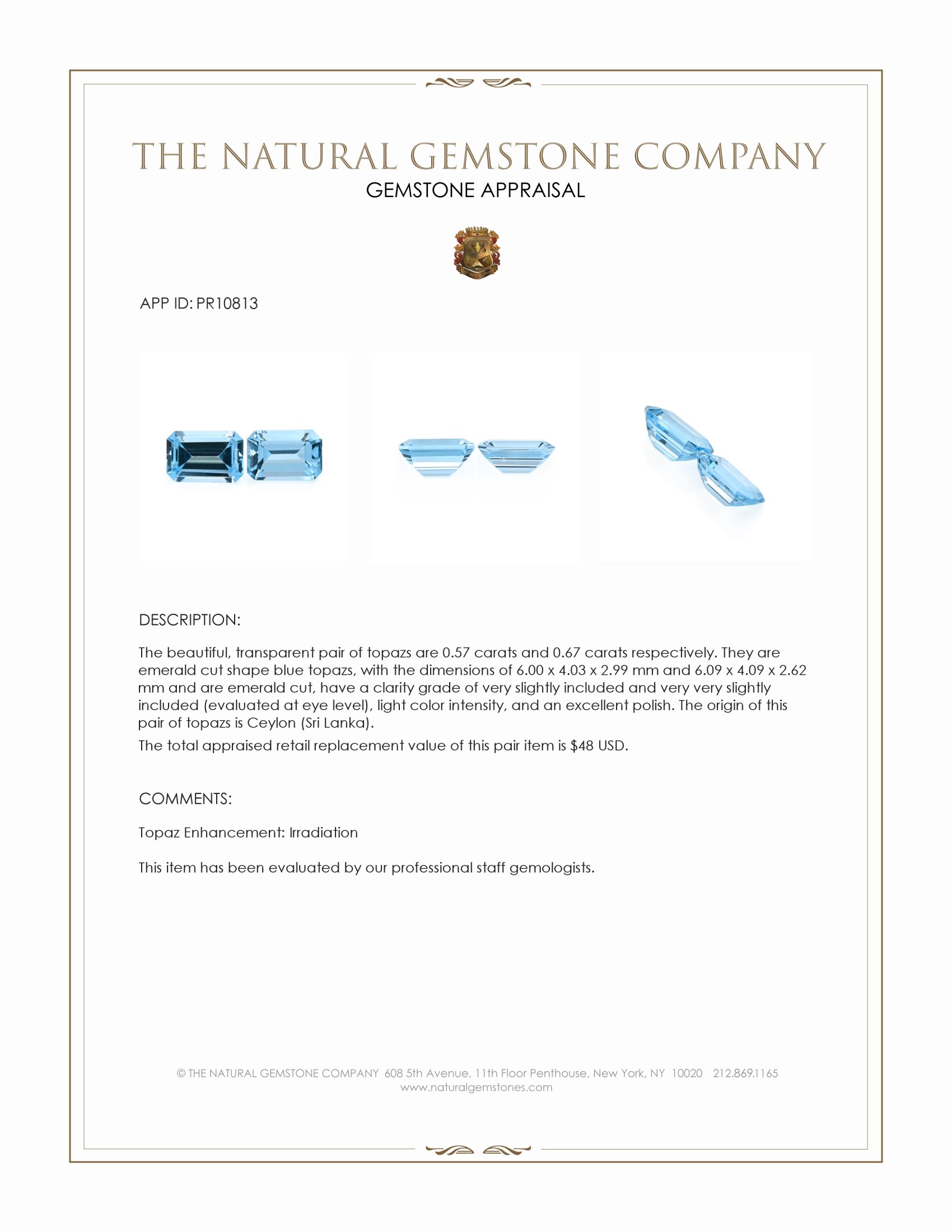 1.24 Ct.Tw. Blue Topaz Pair from Ceylon (Sri Lanka)