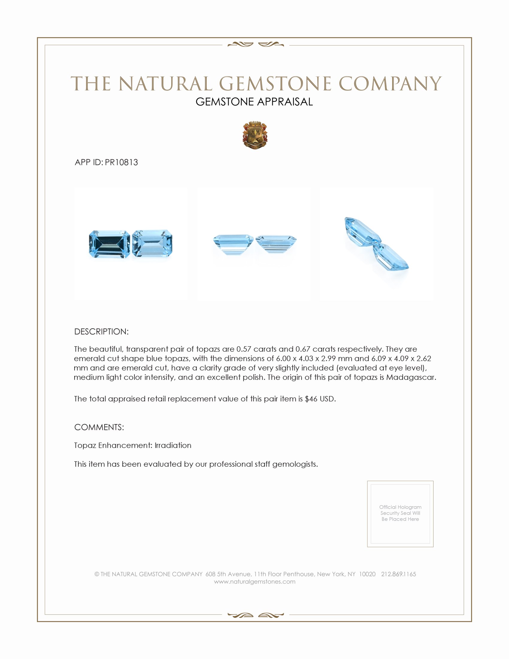 1.24 Ct.Tw. Topaz Pair from Madagascar