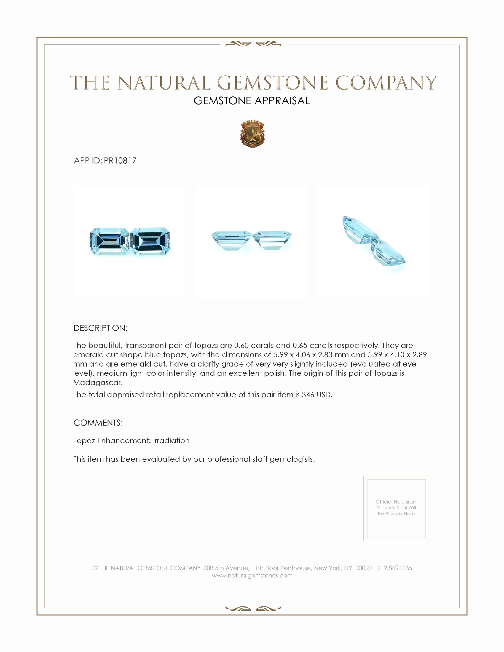 1.25 Ct.Tw. Topaz Pair from Madagascar