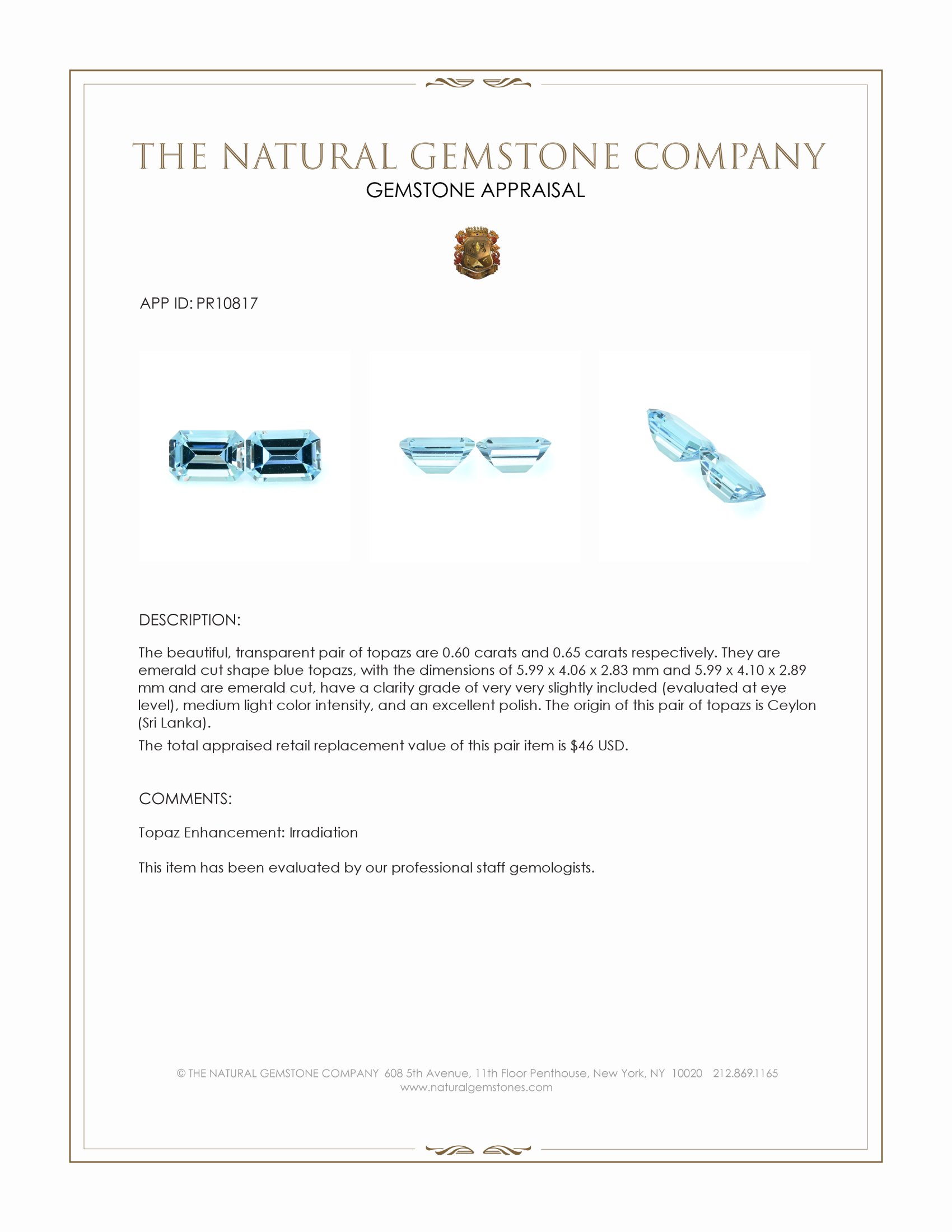 1.25 Ct.Tw. Topaz Pair from Ceylon (Sri Lanka)