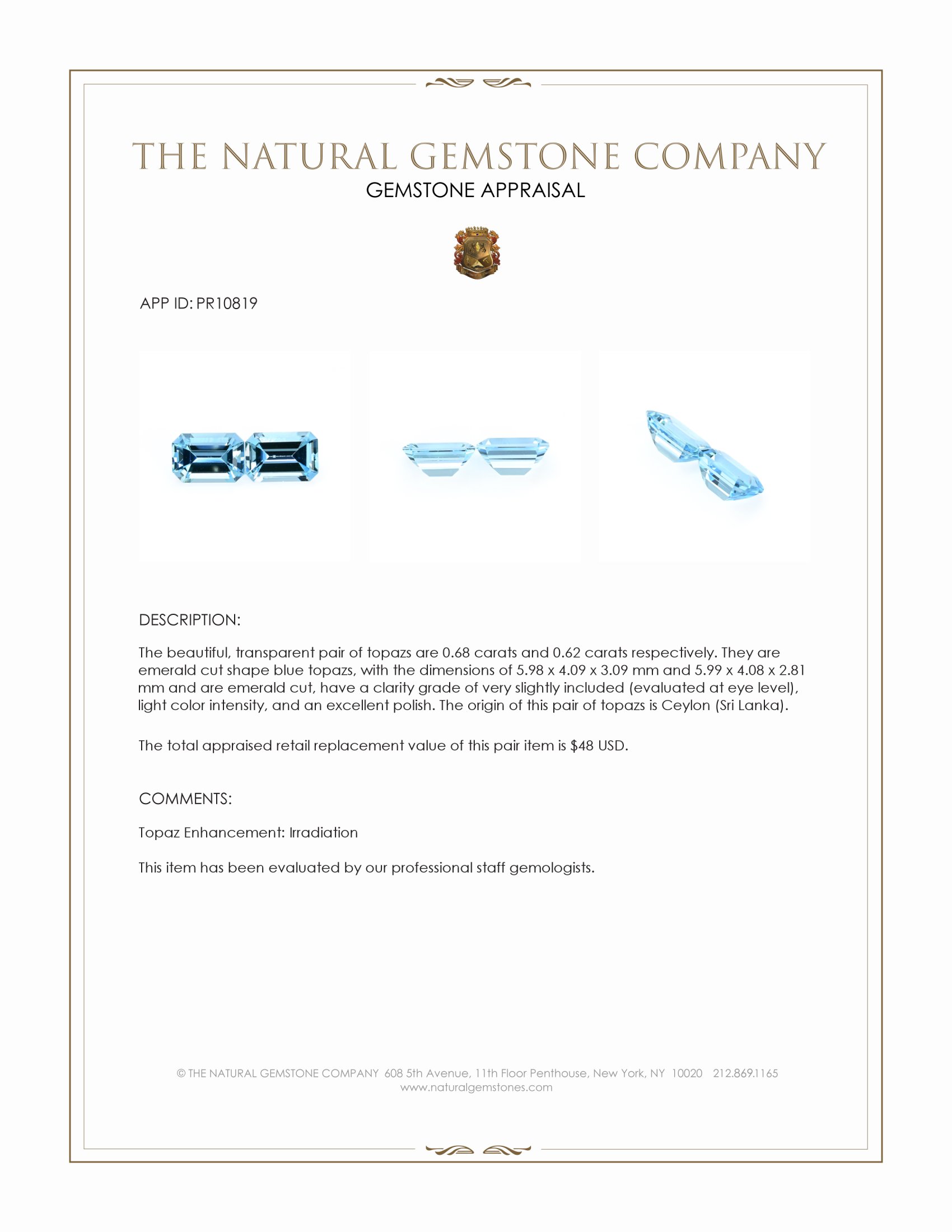 1.30 Ct.Tw. Blue Topaz Pair from Ceylon (Sri Lanka)