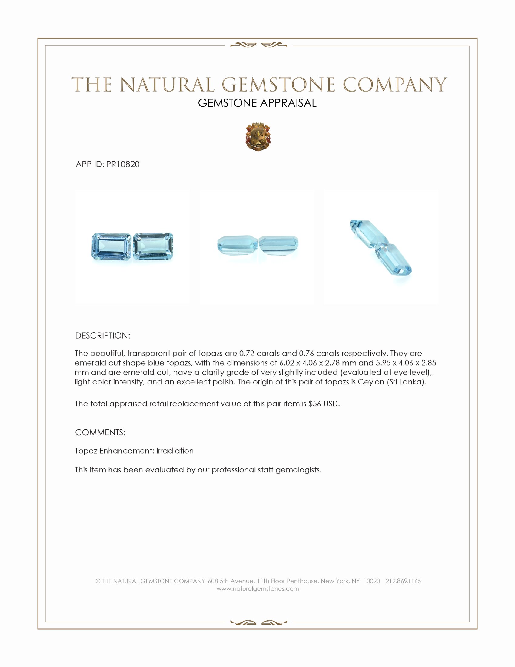 1.48 Ct.Tw. Topaz Pair from Ceylon (Sri Lanka)