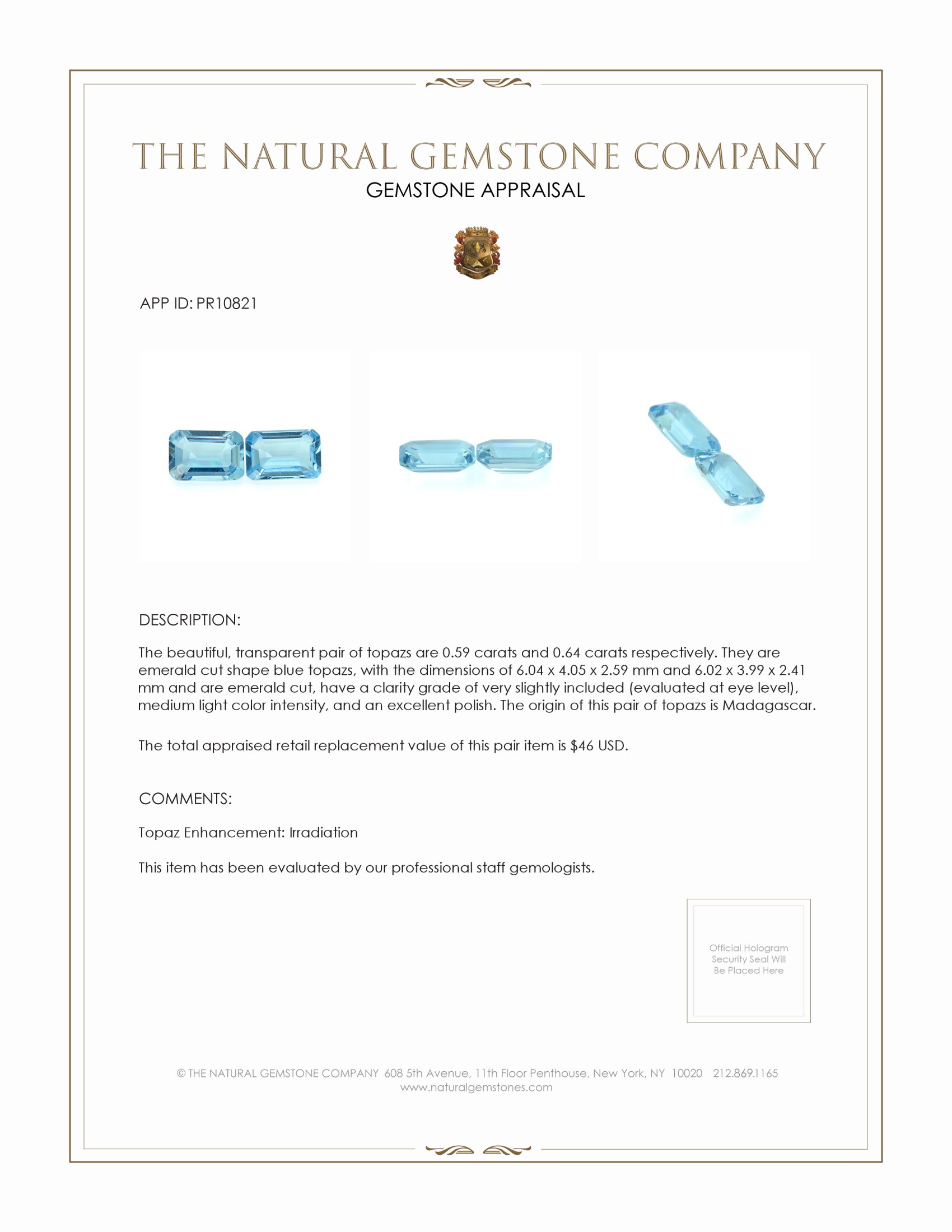 1.23 Ct.Tw. Topaz Pair from Madagascar