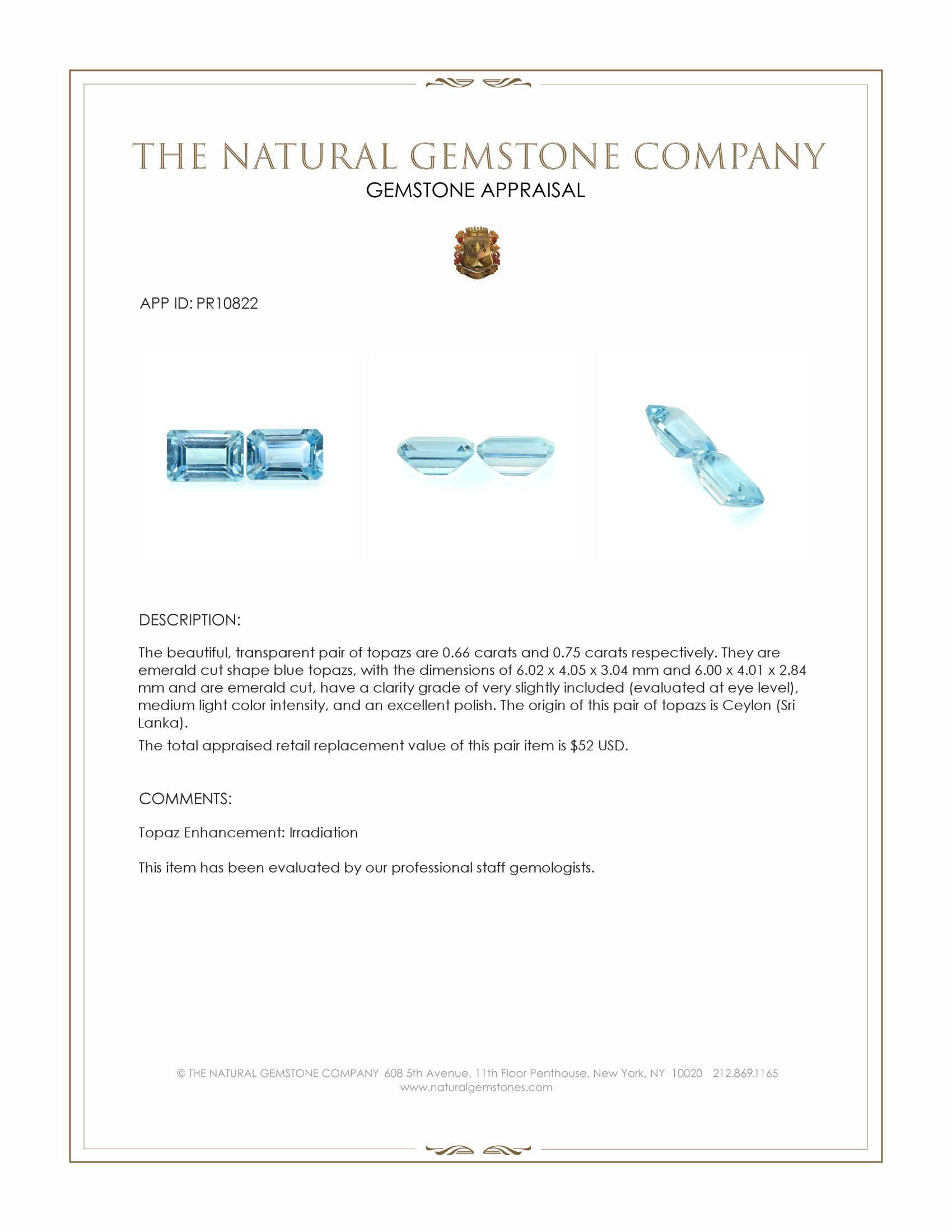 1.41 Ct.Tw. Topaz Pair from Ceylon (Sri Lanka)