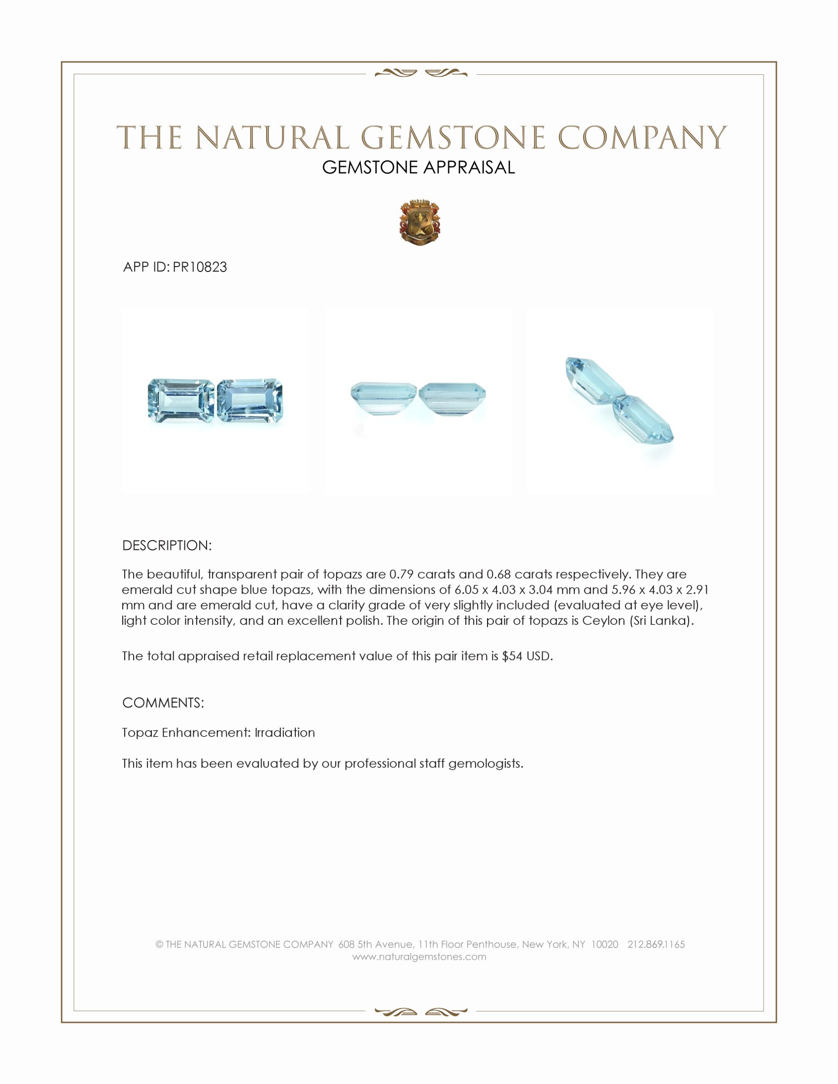 1.47 Ct.Tw. Blue Topaz Pair from Ceylon (Sri Lanka)