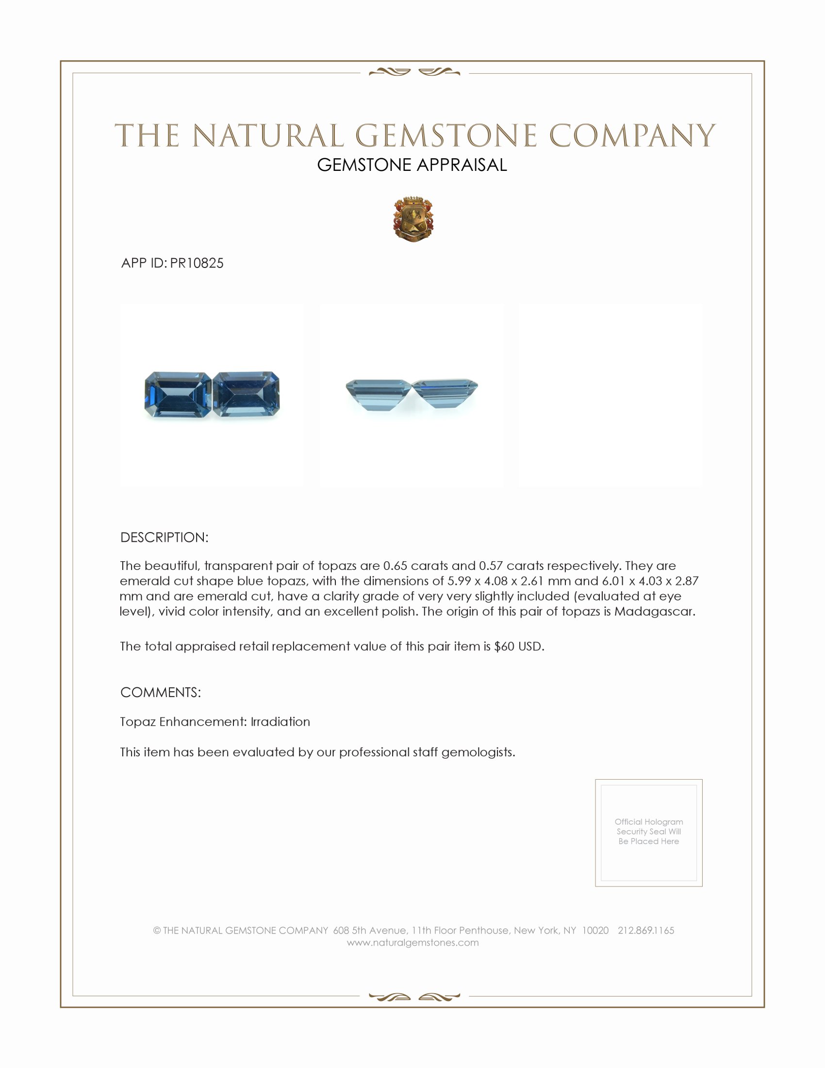 1.22 Ct.Tw. Topaz Pair from Madagascar