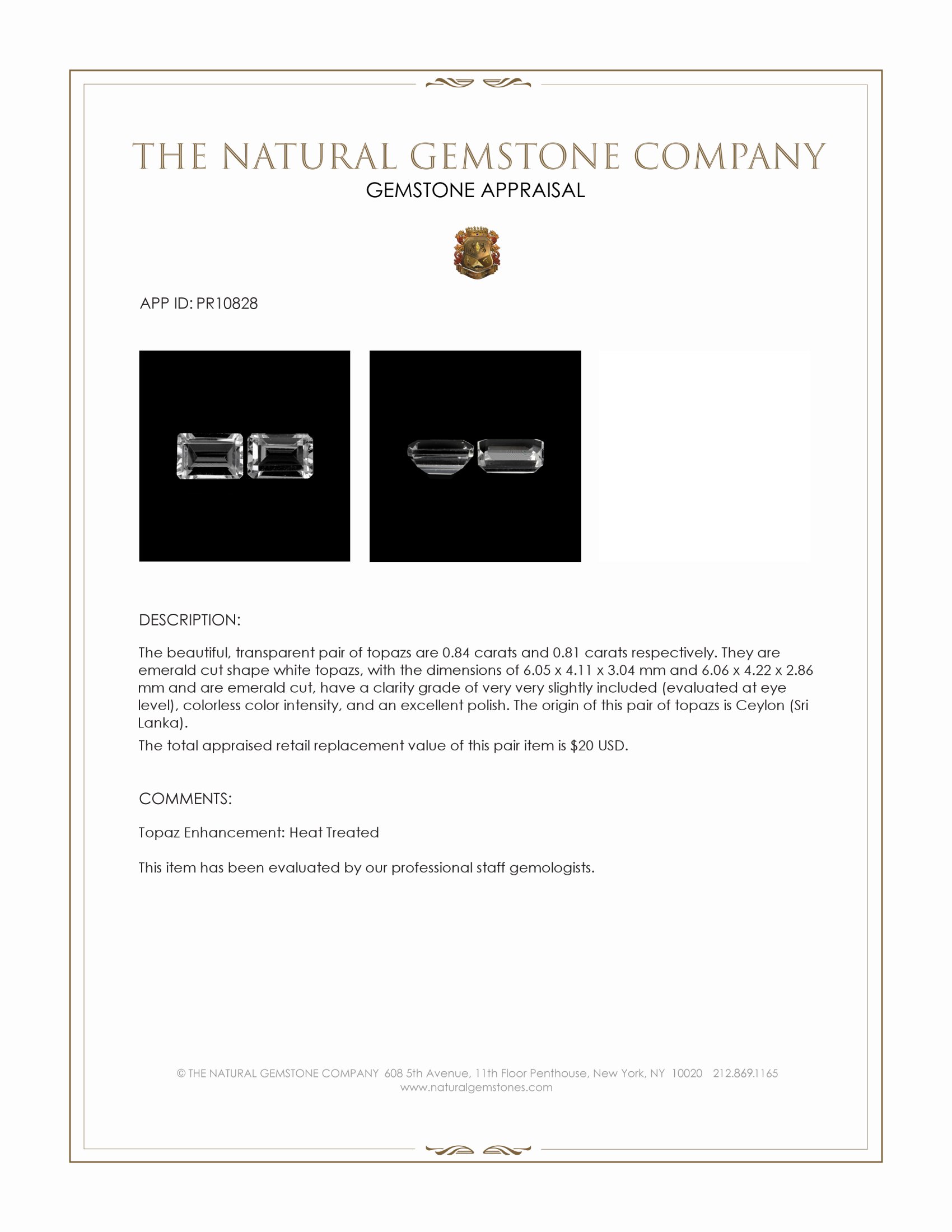 1.65 Ct.Tw. White Topaz Pair from Ceylon (Sri Lanka)