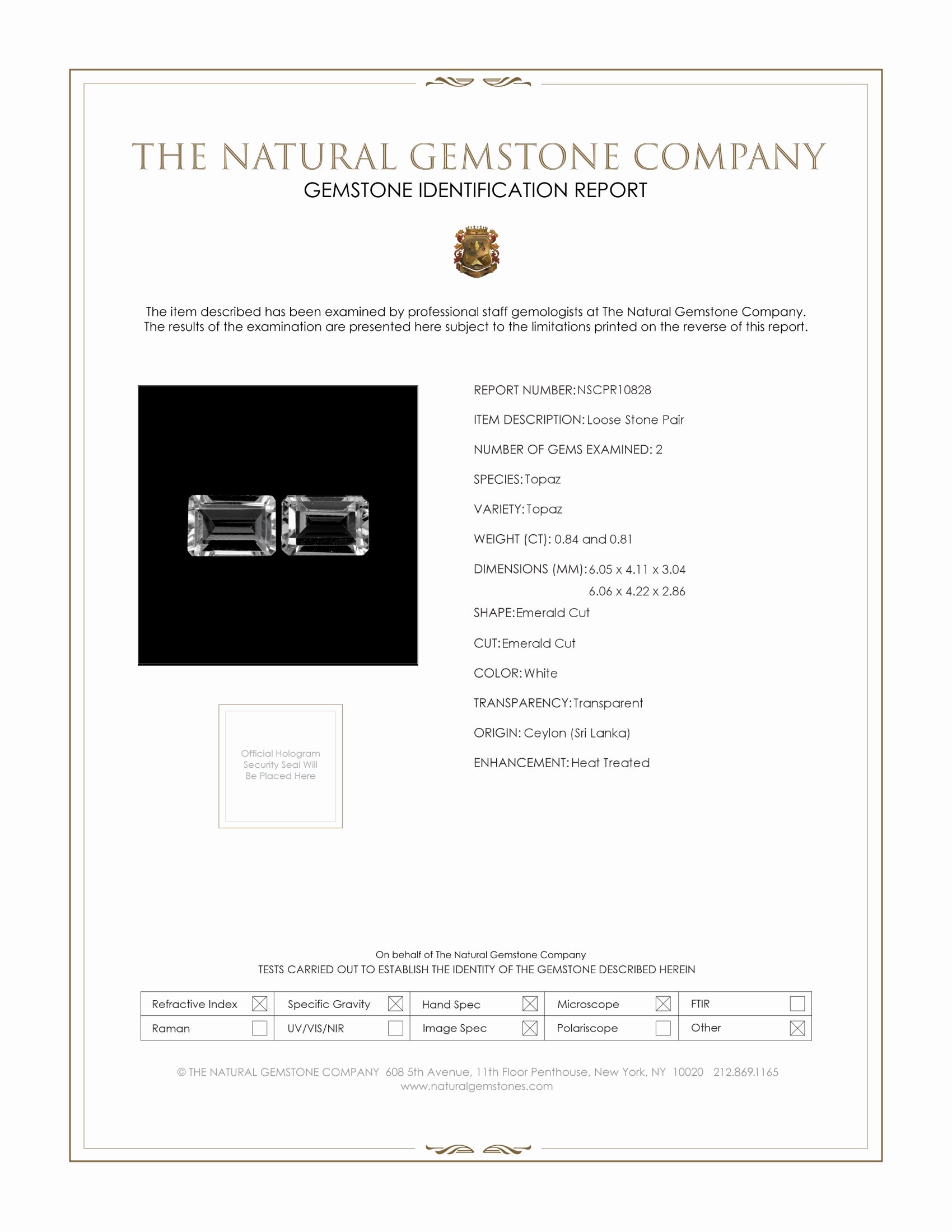 1.65 Ct.Tw. White Topaz Pair from Ceylon (Sri Lanka)