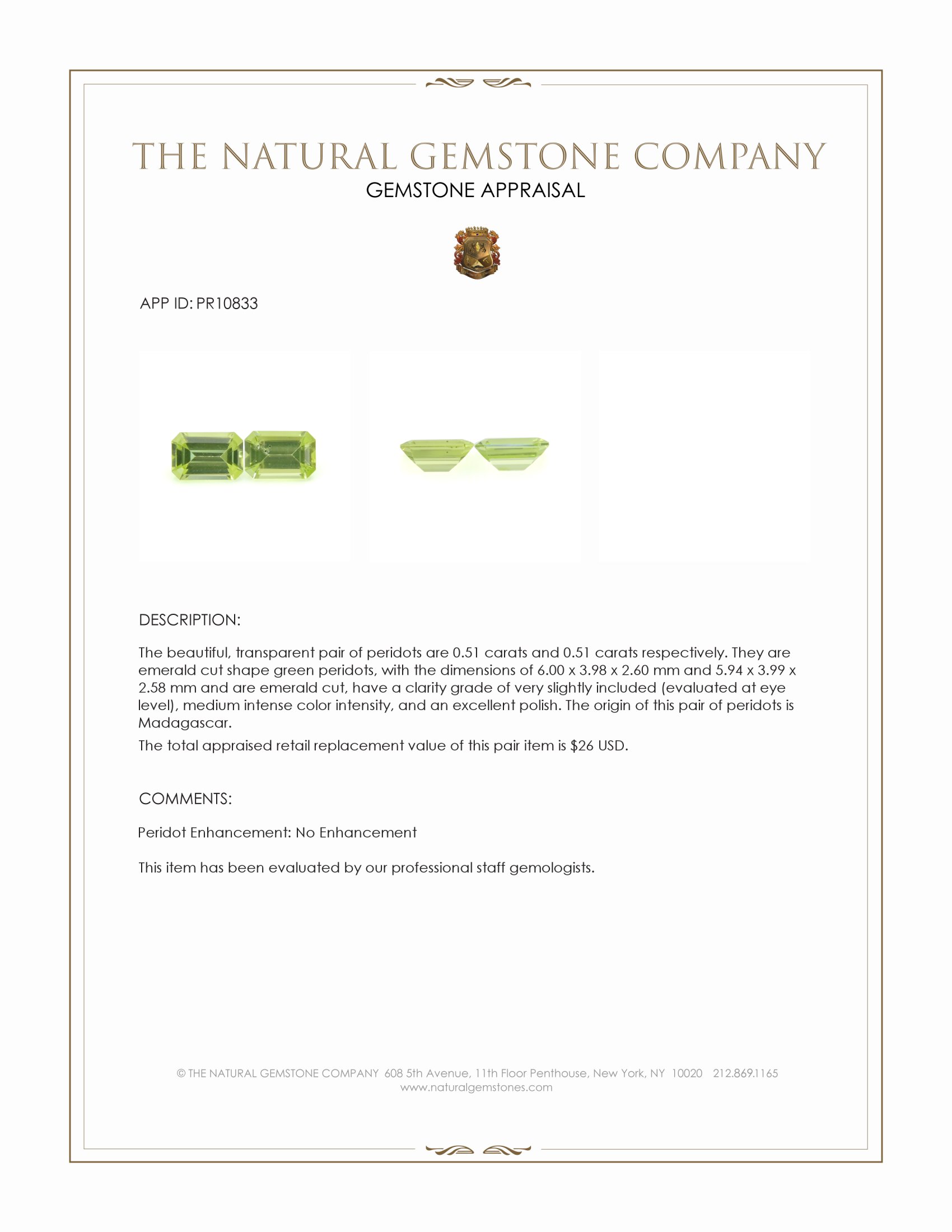 1.02 Ct.Tw. Green Peridot Pair from Madagascar