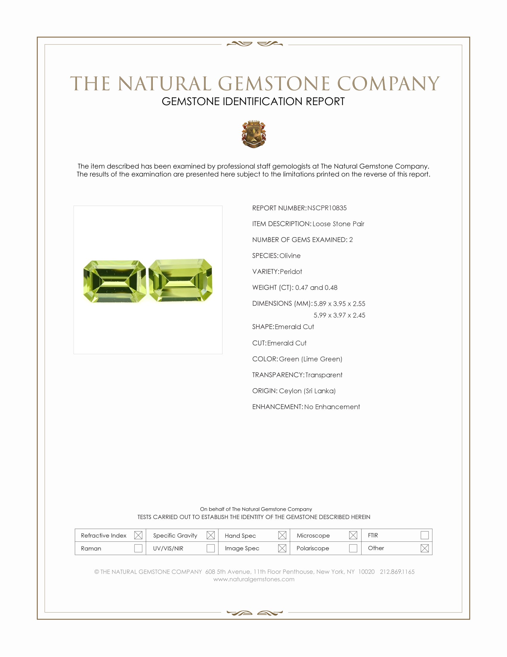 0.95 Ct.Tw. Green (Lime Green) Peridot Pair from Ceylon (Sri Lanka)