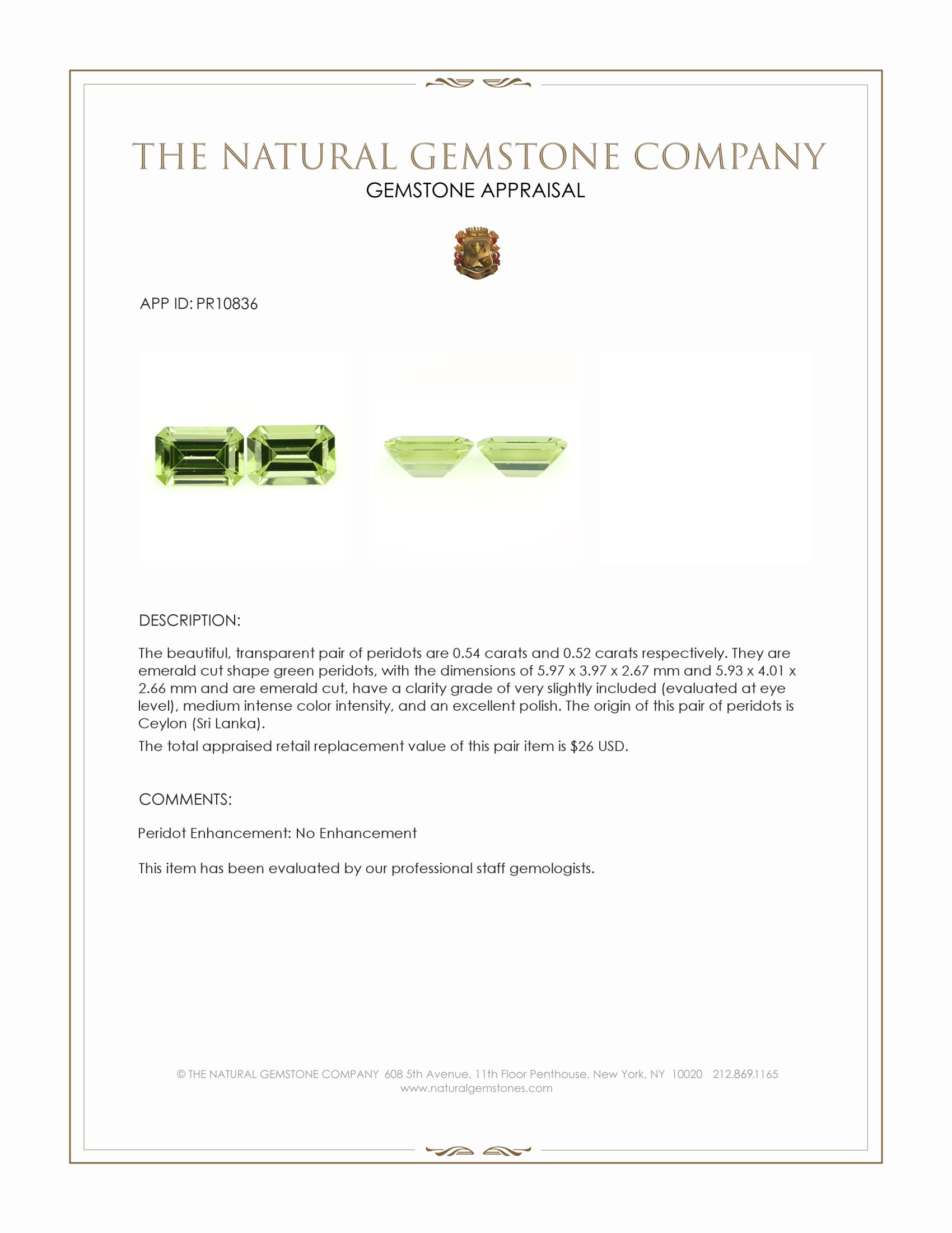 1.06 Ct.Tw. Green Peridot Pair from Ceylon (Sri Lanka)