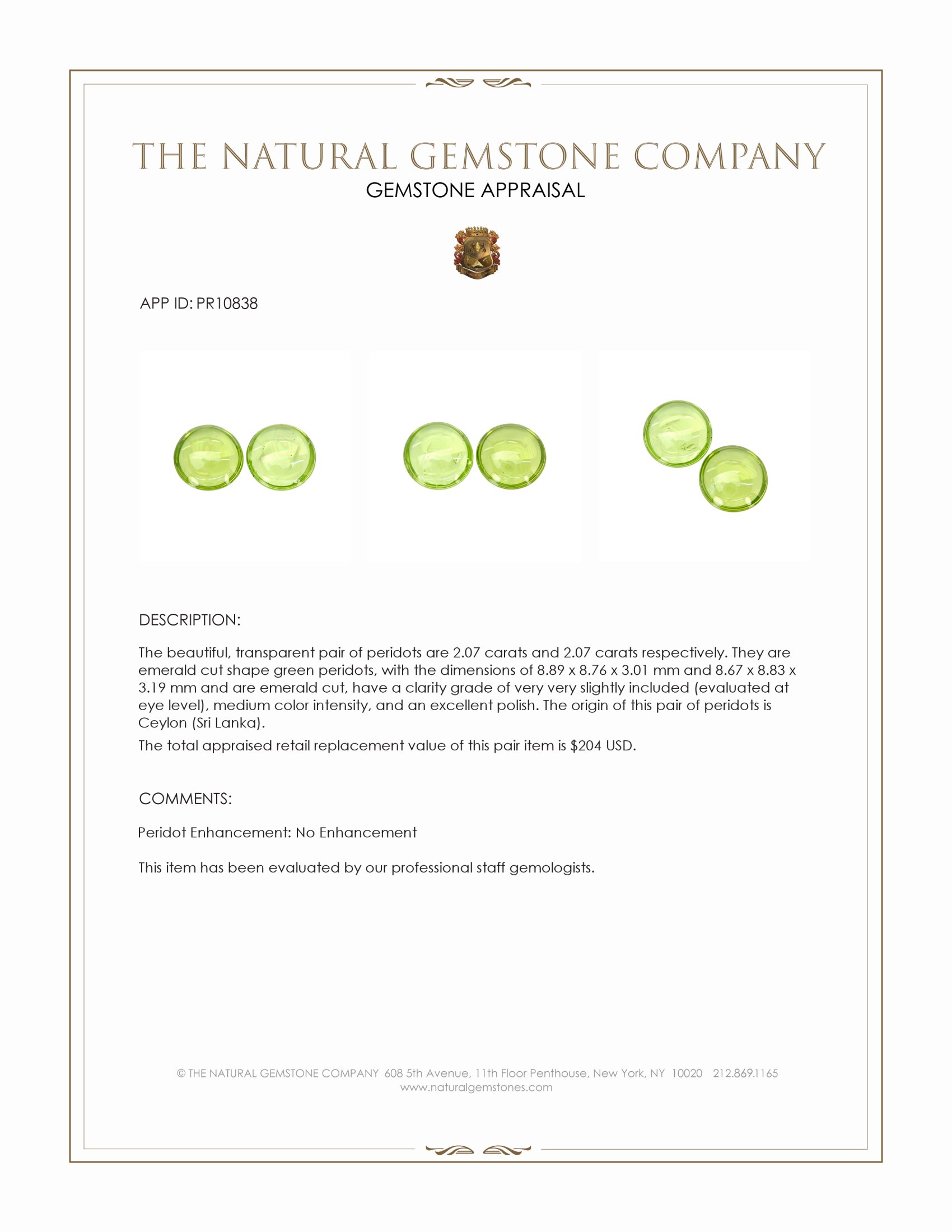 4.14 Ct.Tw. Peridot Pair from Ceylon (Sri Lanka)