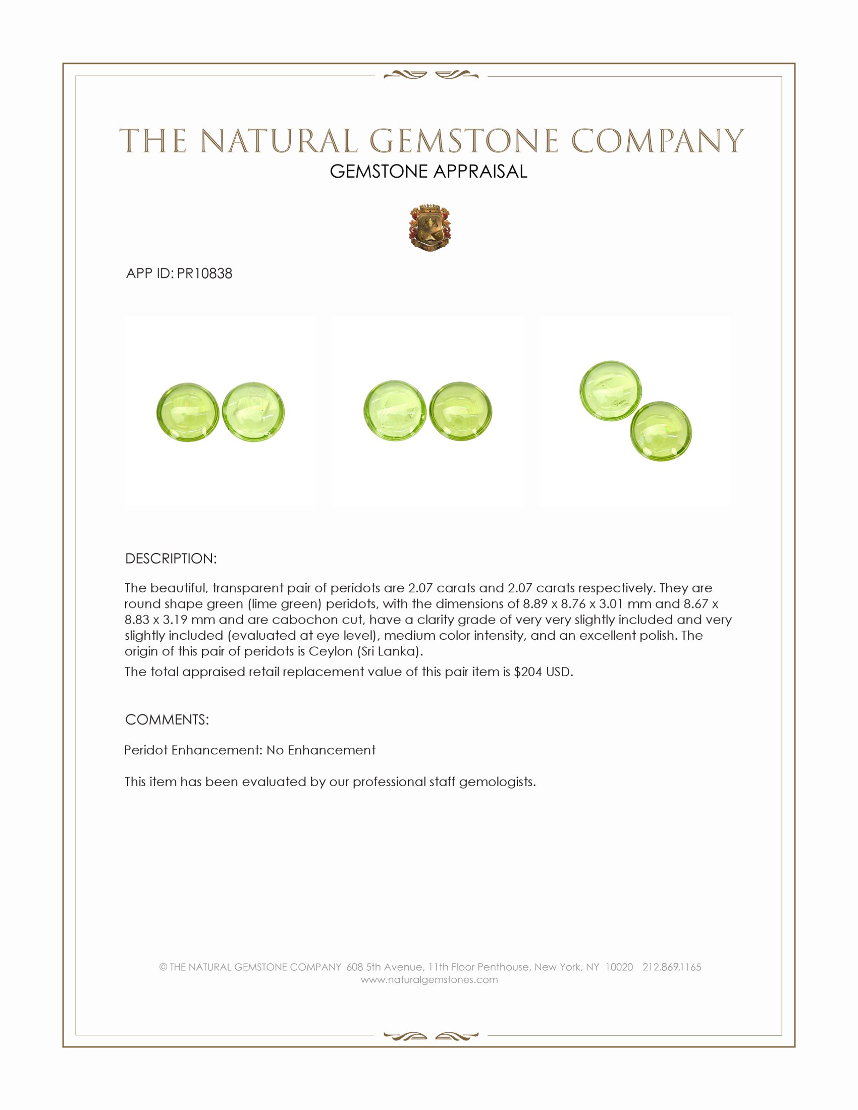 4.14 Ct.Tw. Green (Lime Green) Cabochon Peridot Pair from Ceylon (Sri Lanka)