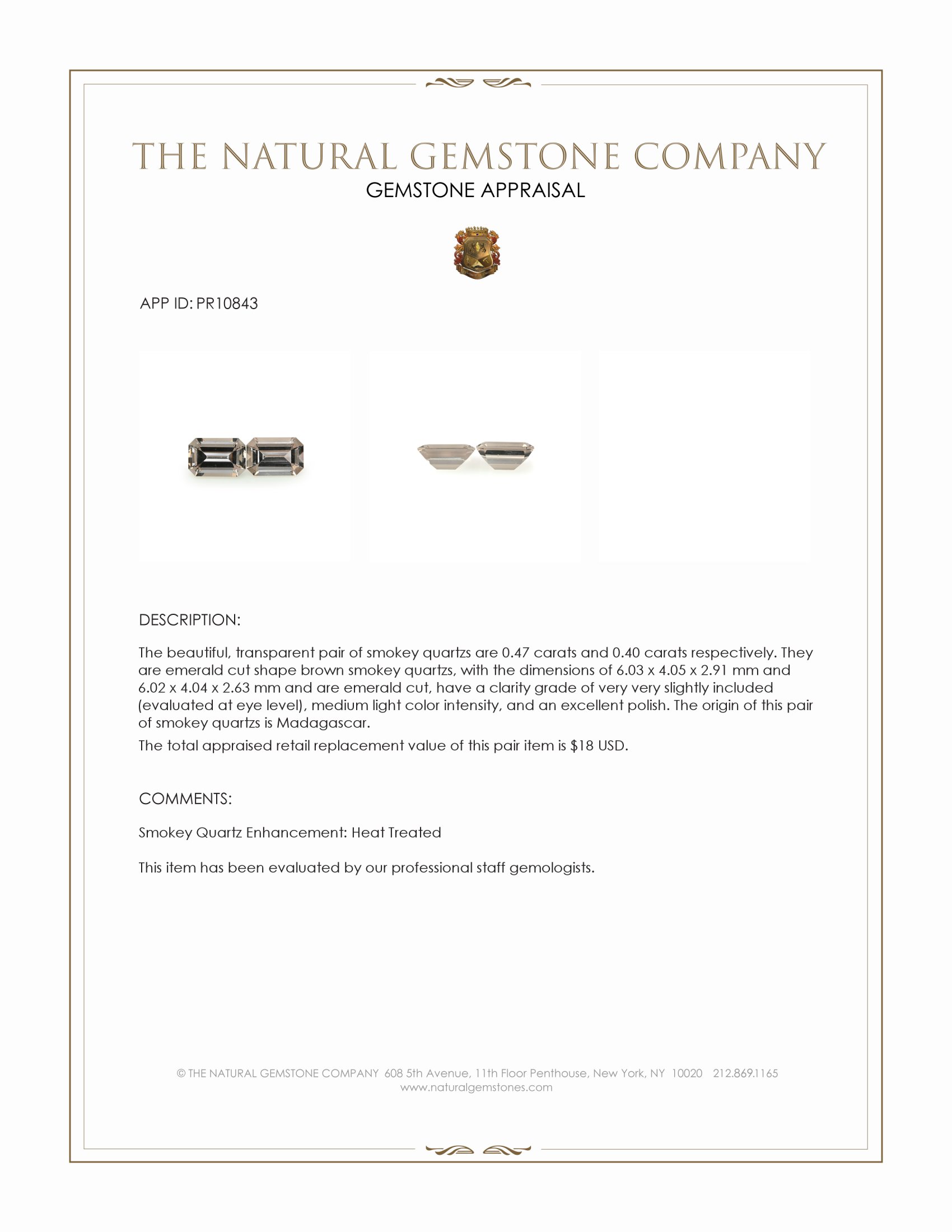 0.87 Ct.Tw. Smokey Quartz Pair from Madagascar