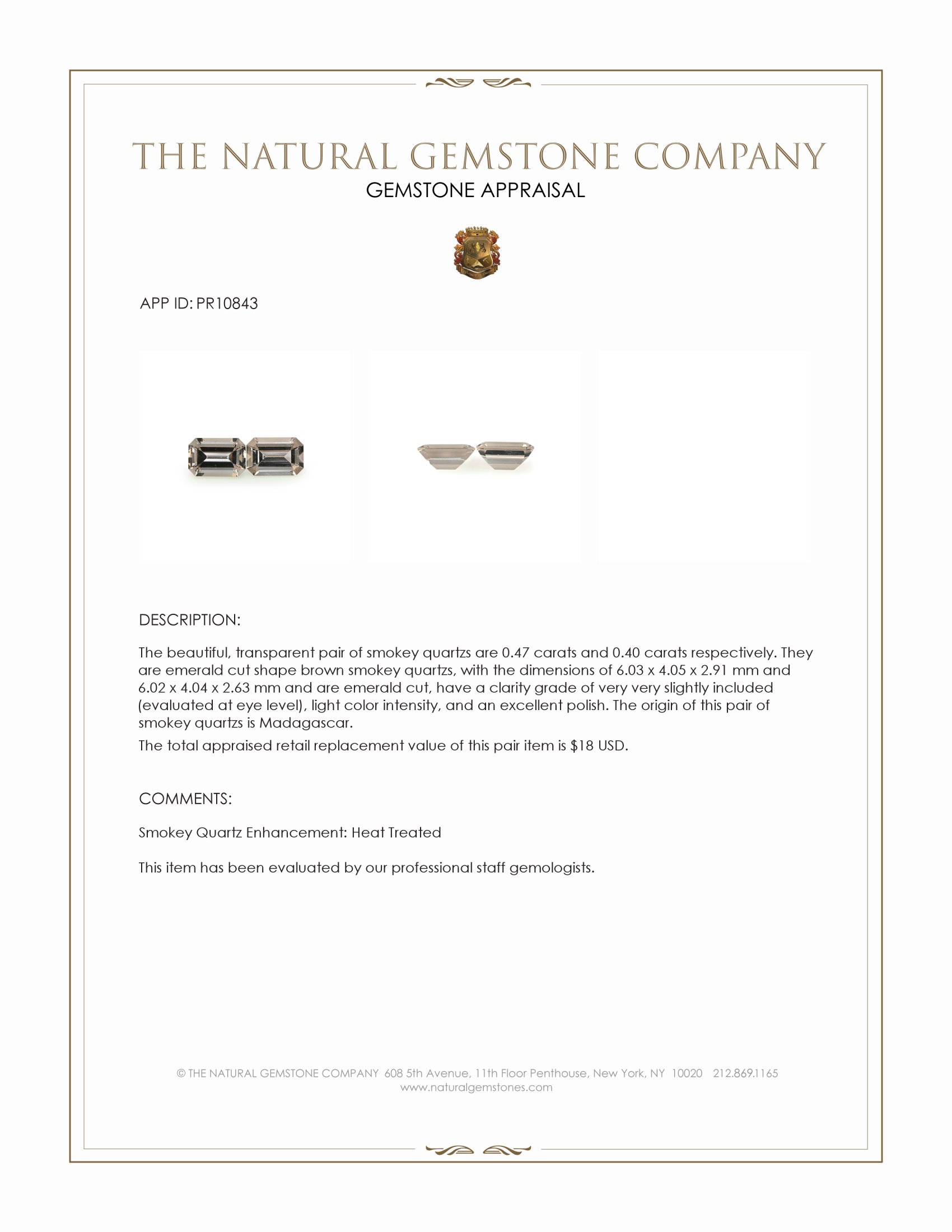 0.87 Ct.Tw. Smokey Quartz Pair from Madagascar