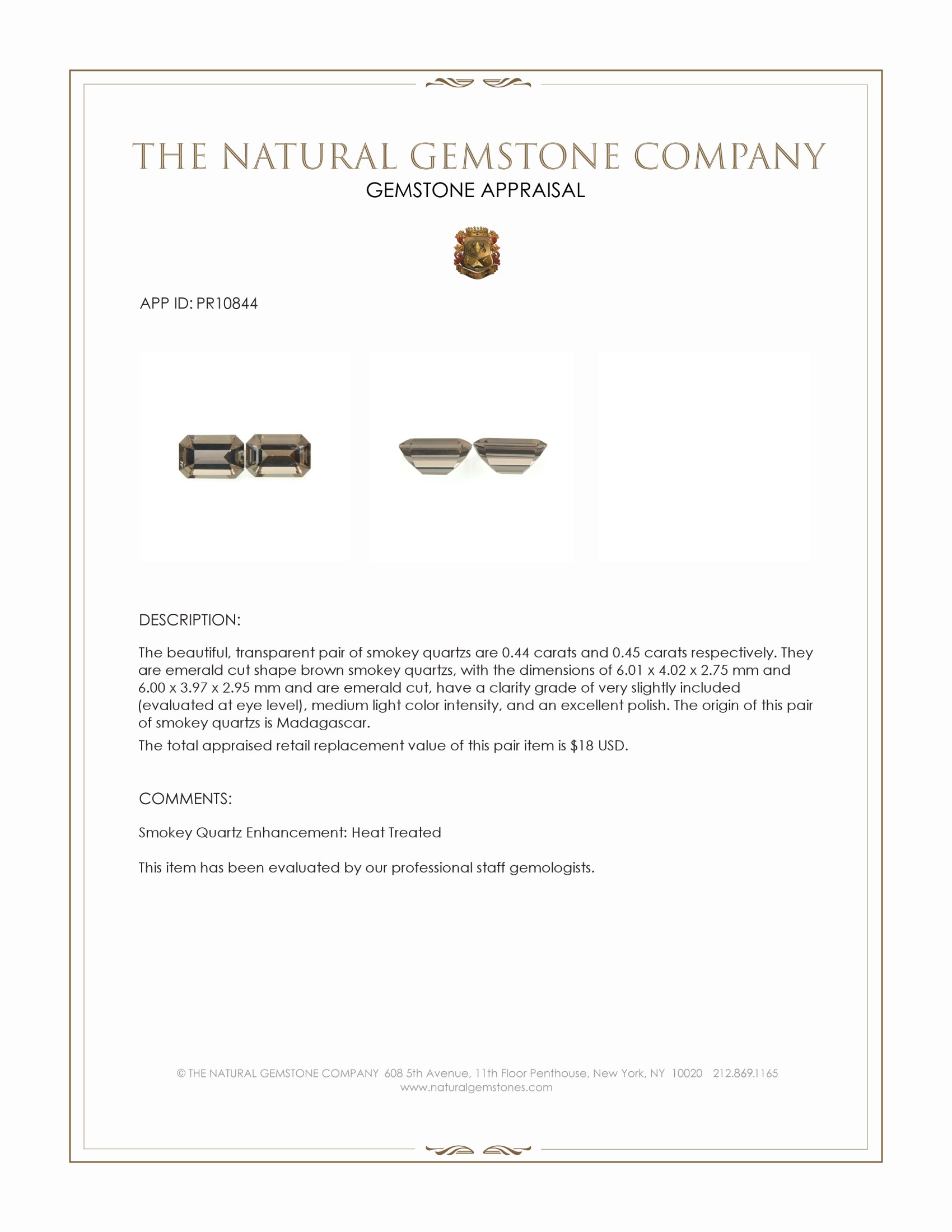 0.89 Ct.Tw. Smokey Quartz Pair from Madagascar