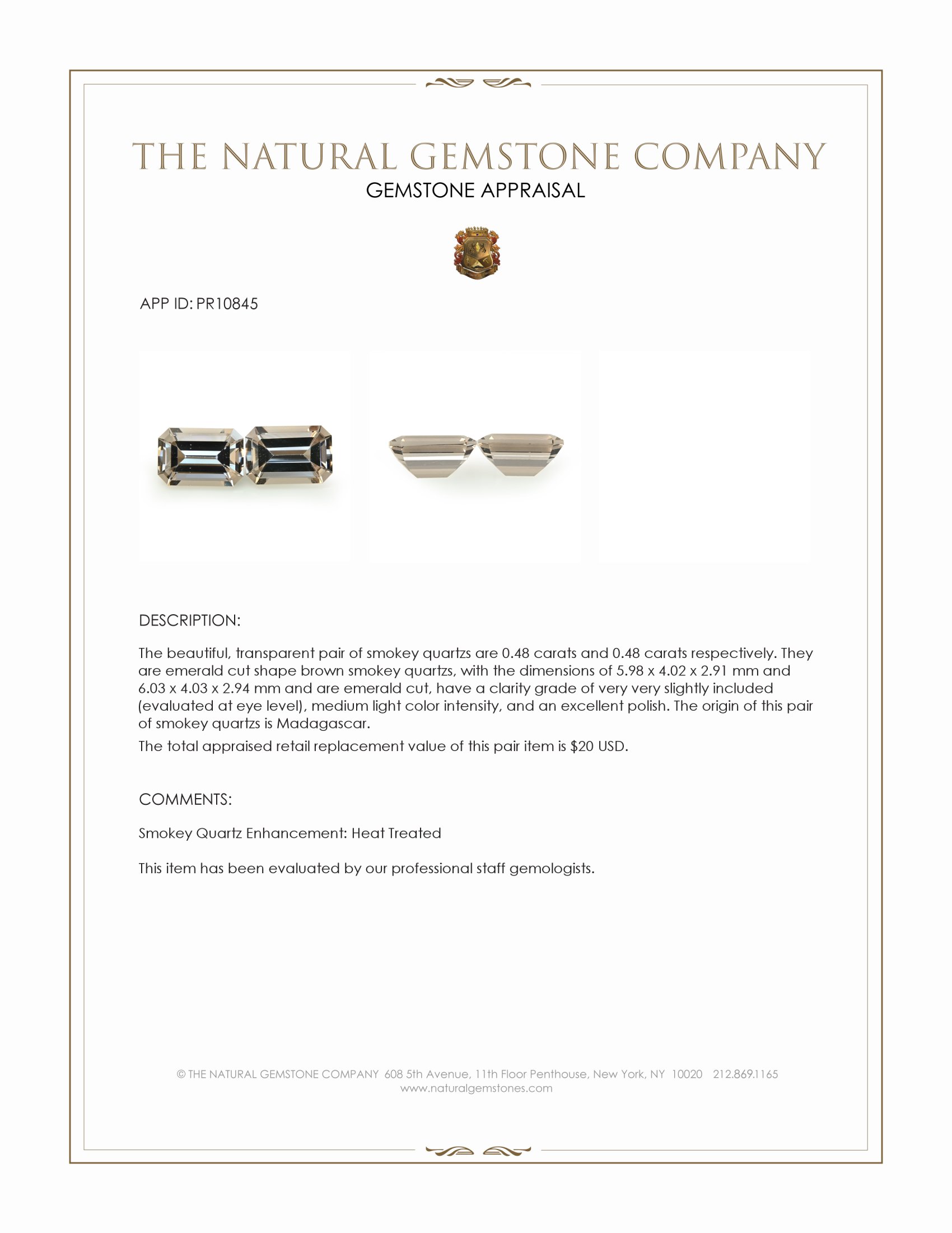 0.96 Ct.Tw. Smokey Quartz Pair from Madagascar