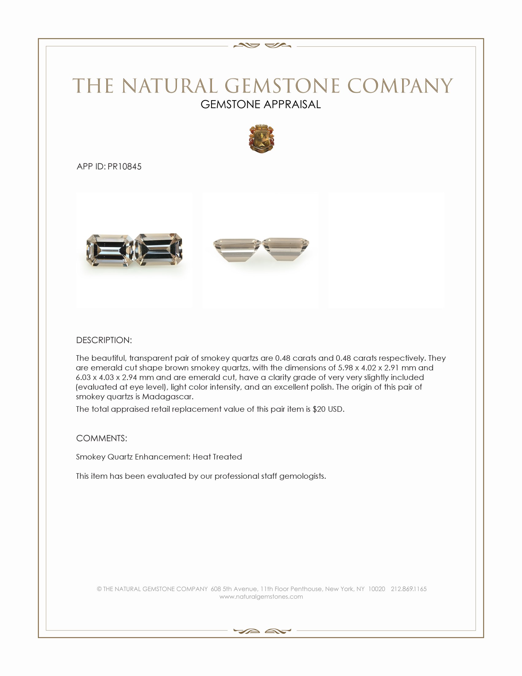 0.96 Ct.Tw. Smokey Quartz Pair from Madagascar