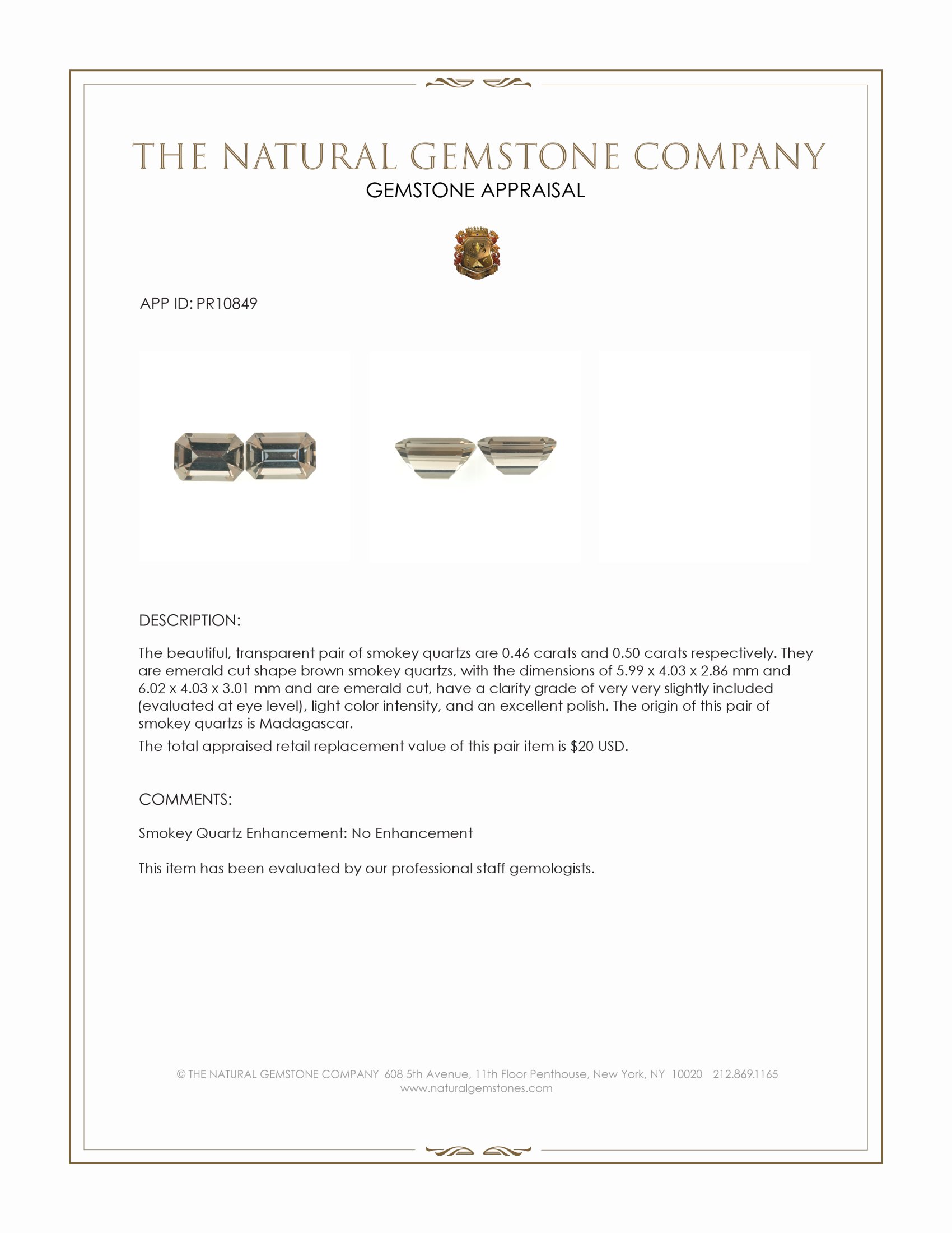 0.96 Ct.Tw. Smokey Quartz Pair from Madagascar