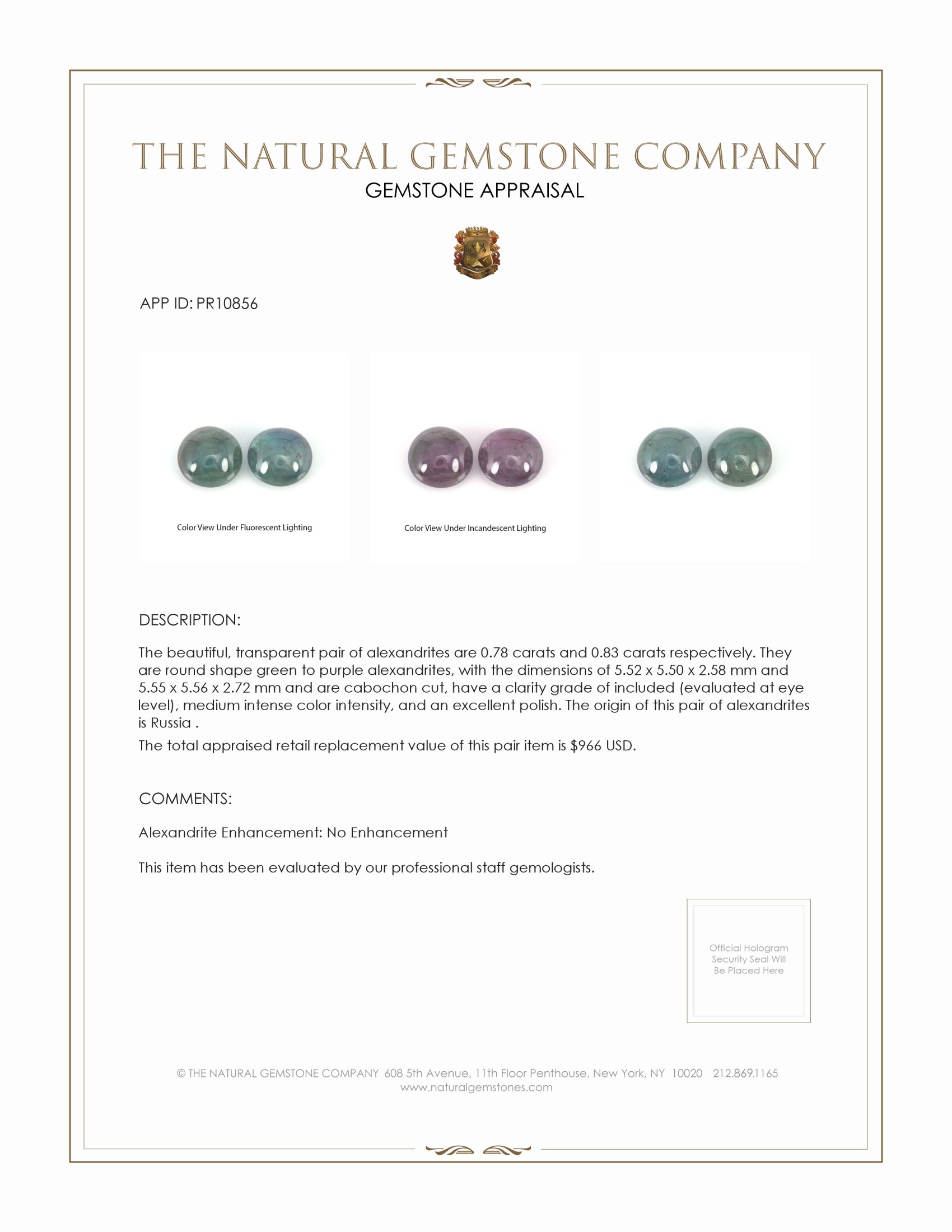 1.61 Ct.Tw. Cabochon Alexandrite Pair from Russia