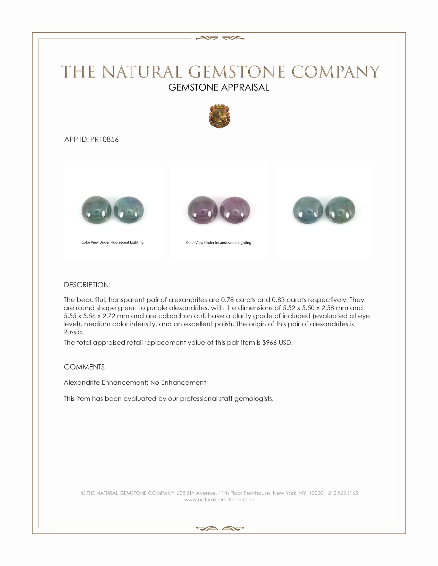 1.61 Ct.Tw. Cabochon Alexandrite Pair from Russia