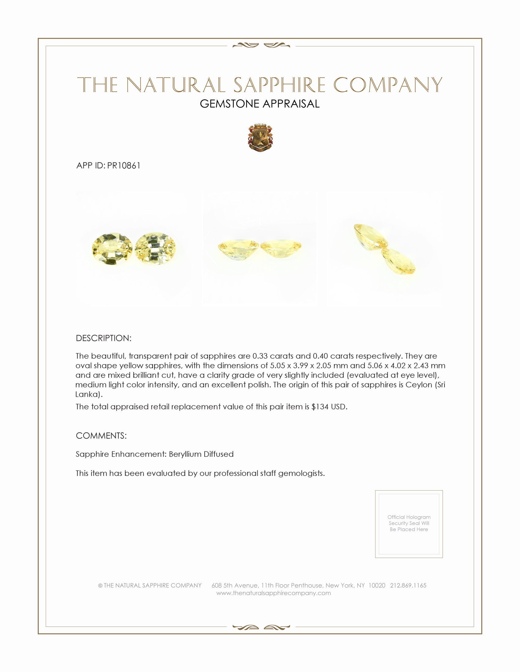 0.73 Ct.Tw. Yellow Sapphire Pair from Ceylon (Sri Lanka)