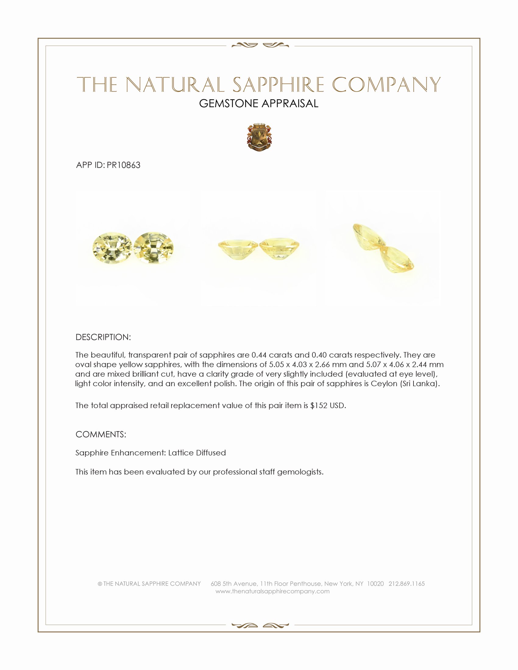 0.84 Ct.Tw. Yellow Sapphire Pair from Ceylon (Sri Lanka)