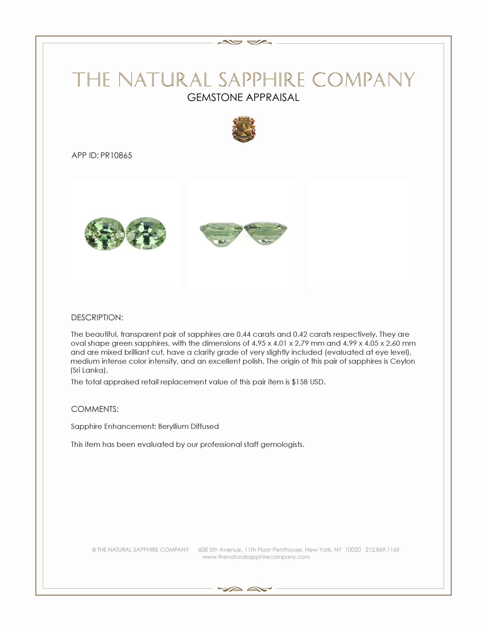 0.86 Ct.Tw. Green Sapphire Pair from Ceylon (Sri Lanka)