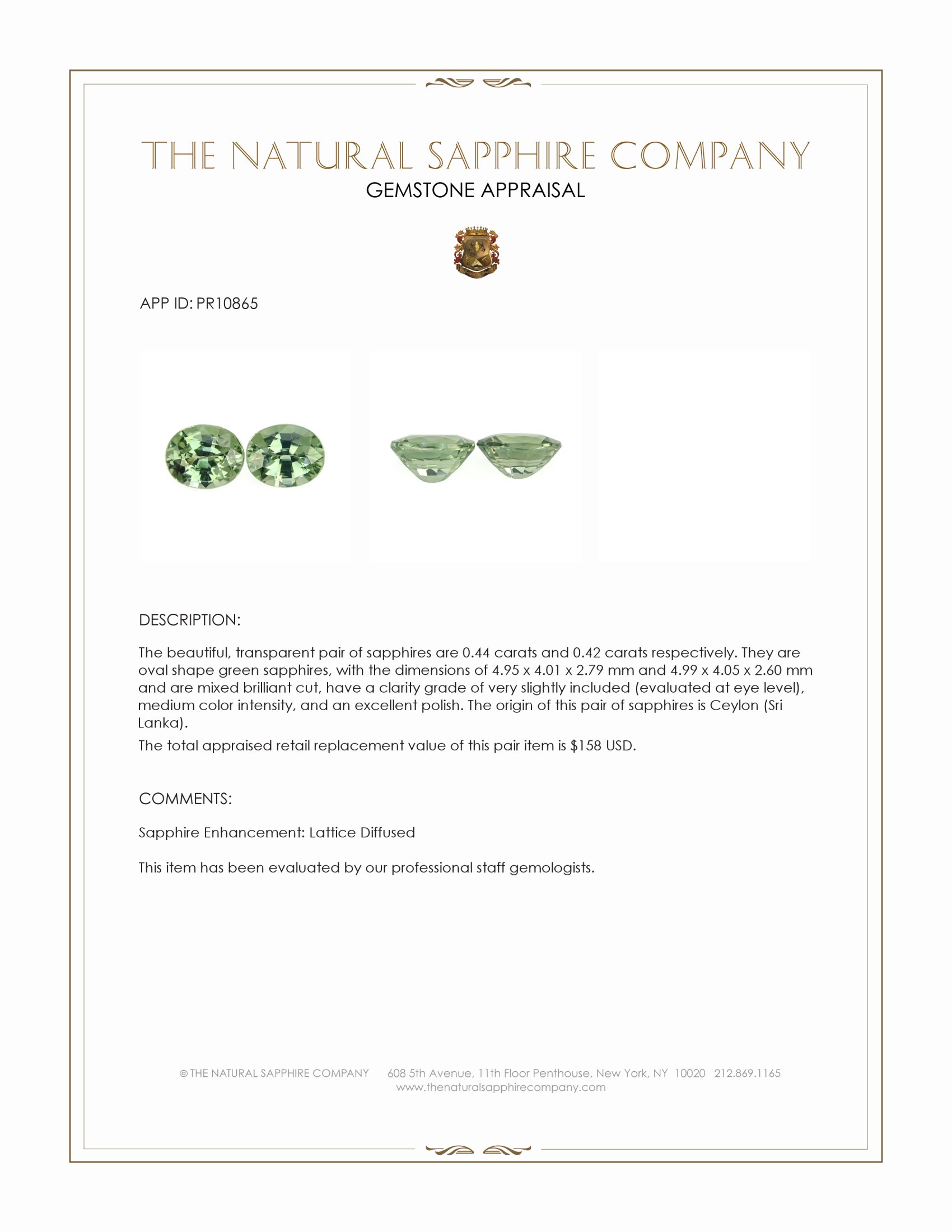 0.86 Ct.Tw. Green Sapphire Pair from Ceylon (Sri Lanka)