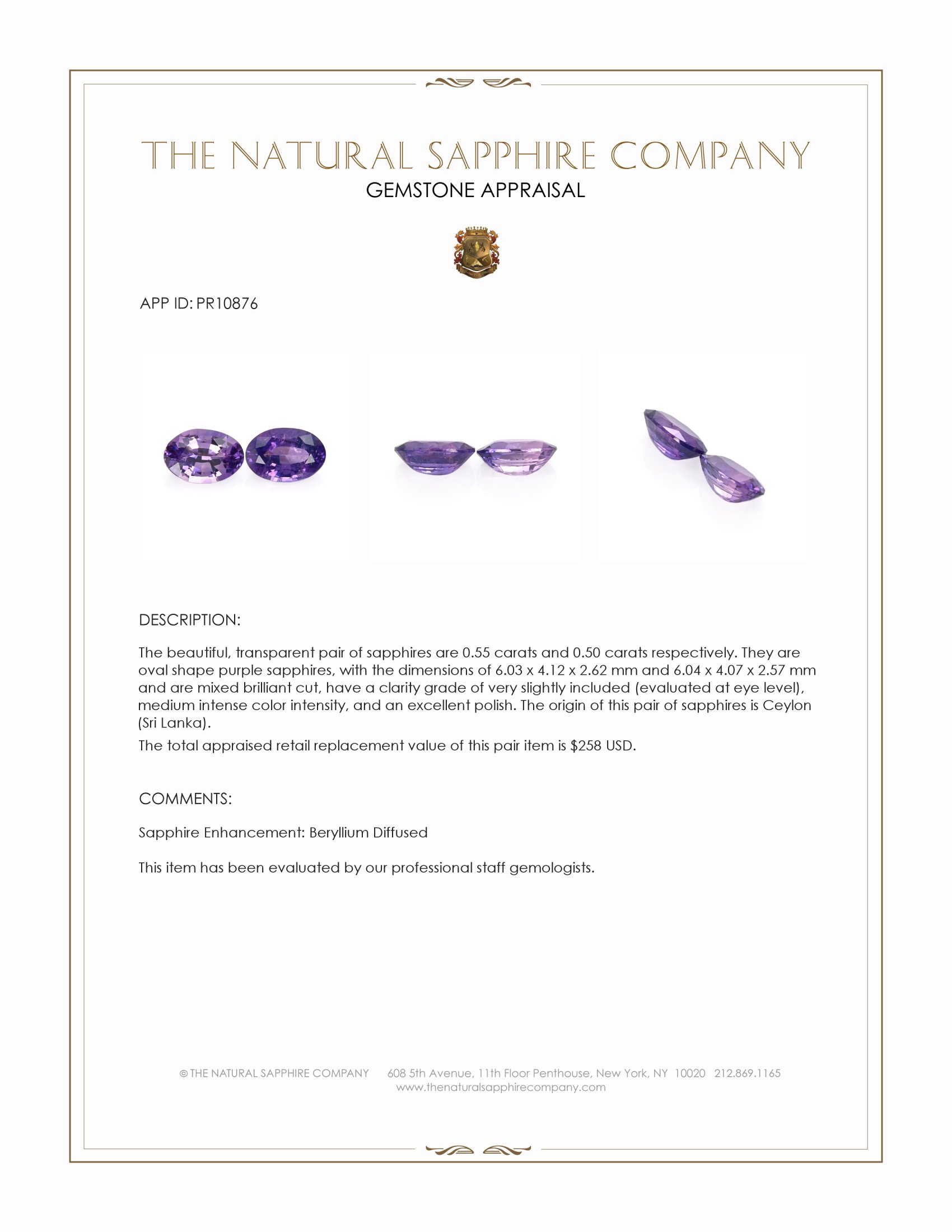 1.05 Ct.Tw. Purple Sapphire Pair from Ceylon (Sri Lanka)