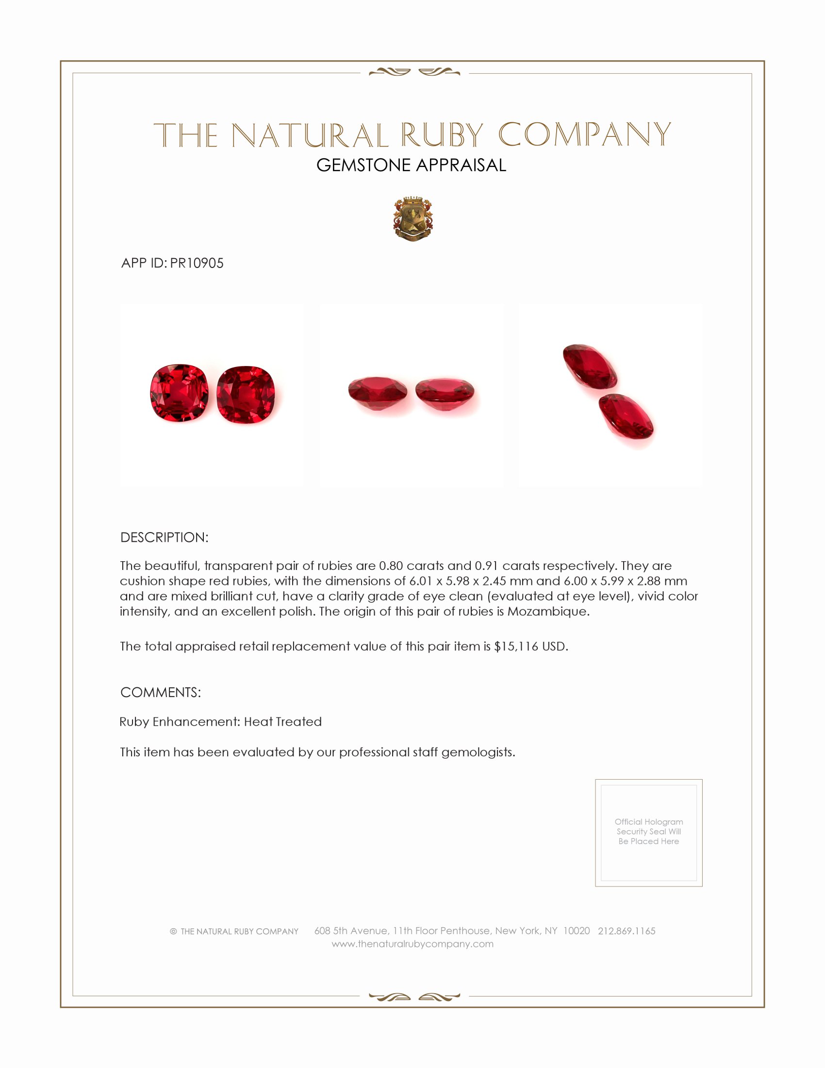 1.71 Ct.Tw. Ruby Pair from Mozambique