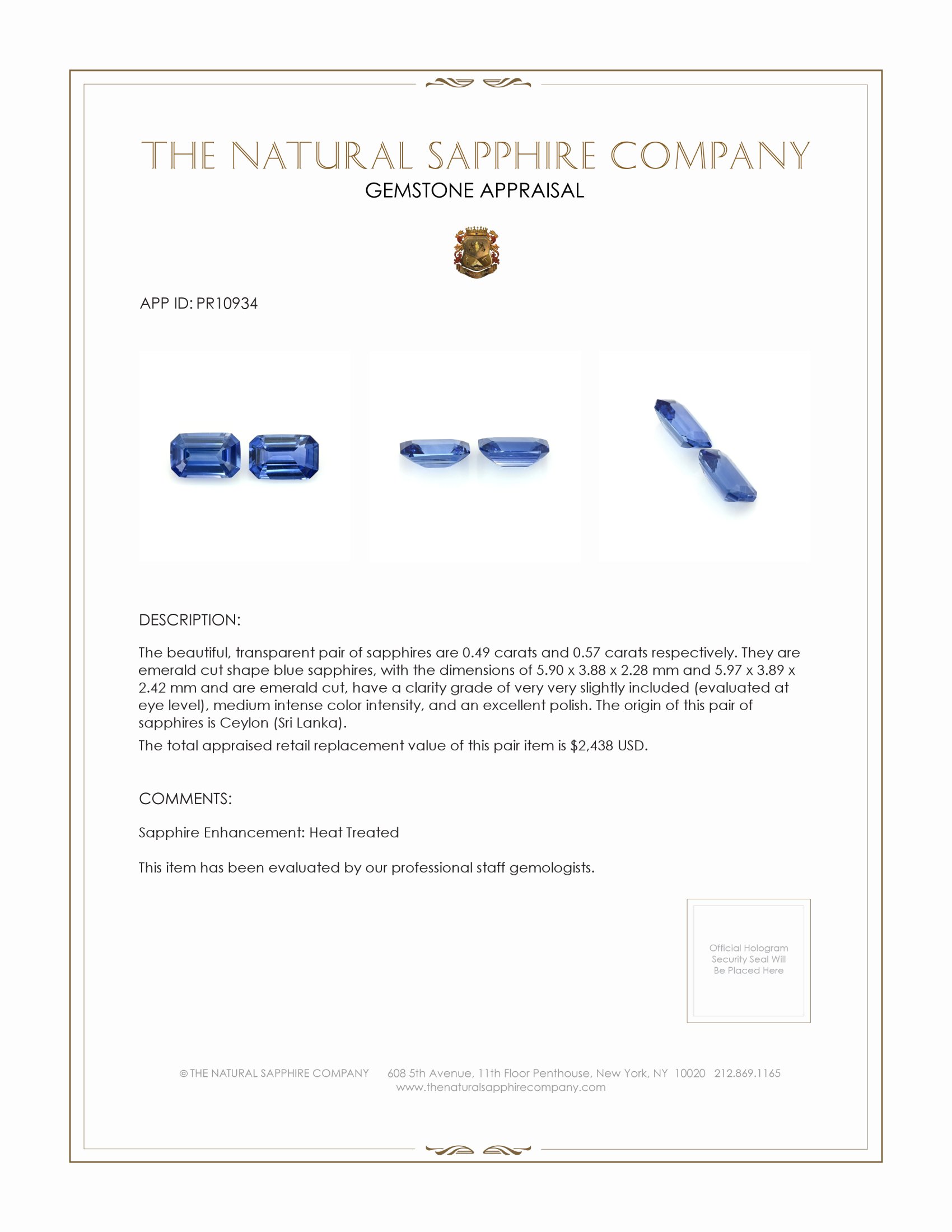 1.06 Ct.Tw. Blue Sapphire Pair from Ceylon (Sri Lanka)