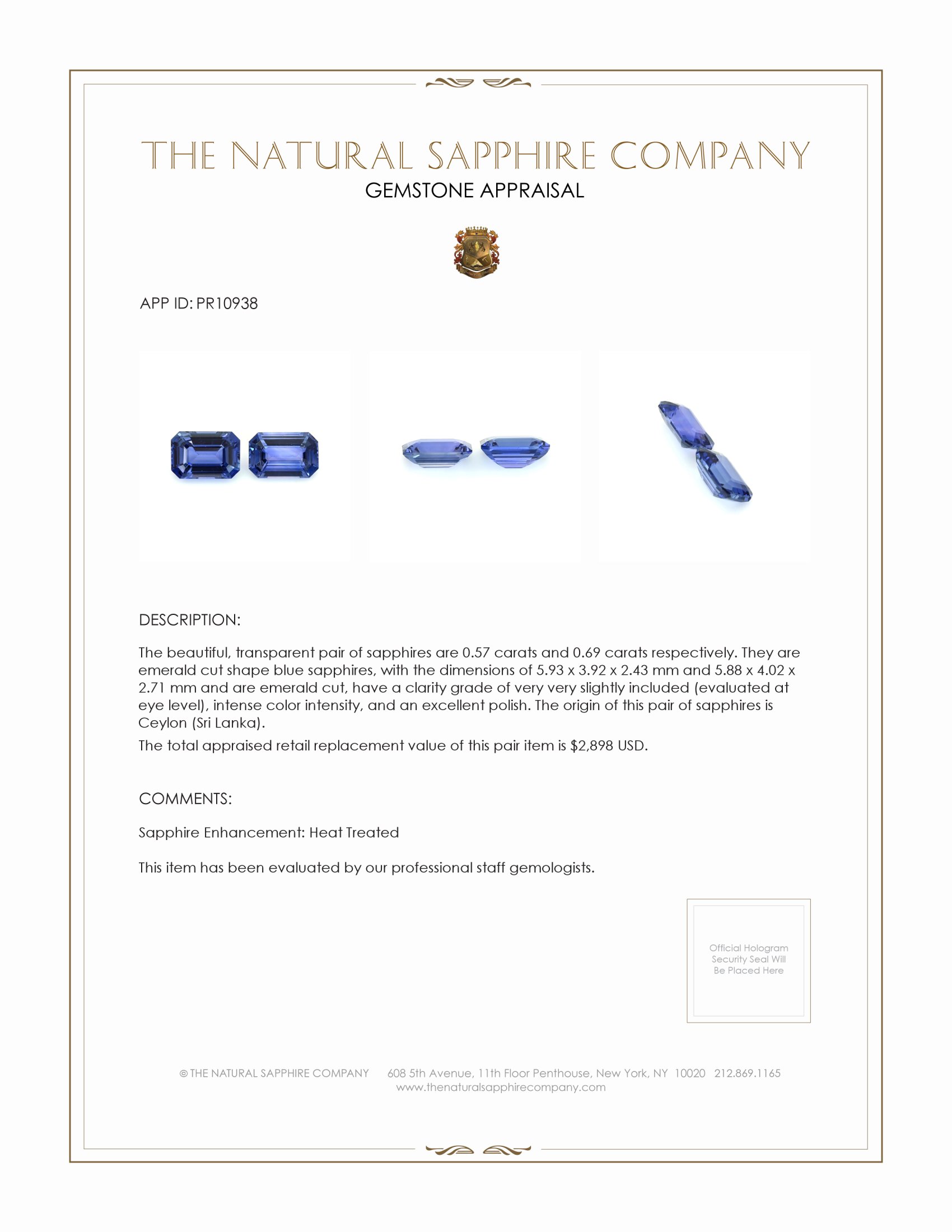 1.26 Ct.Tw. Blue Sapphire Pair from Ceylon (Sri Lanka)
