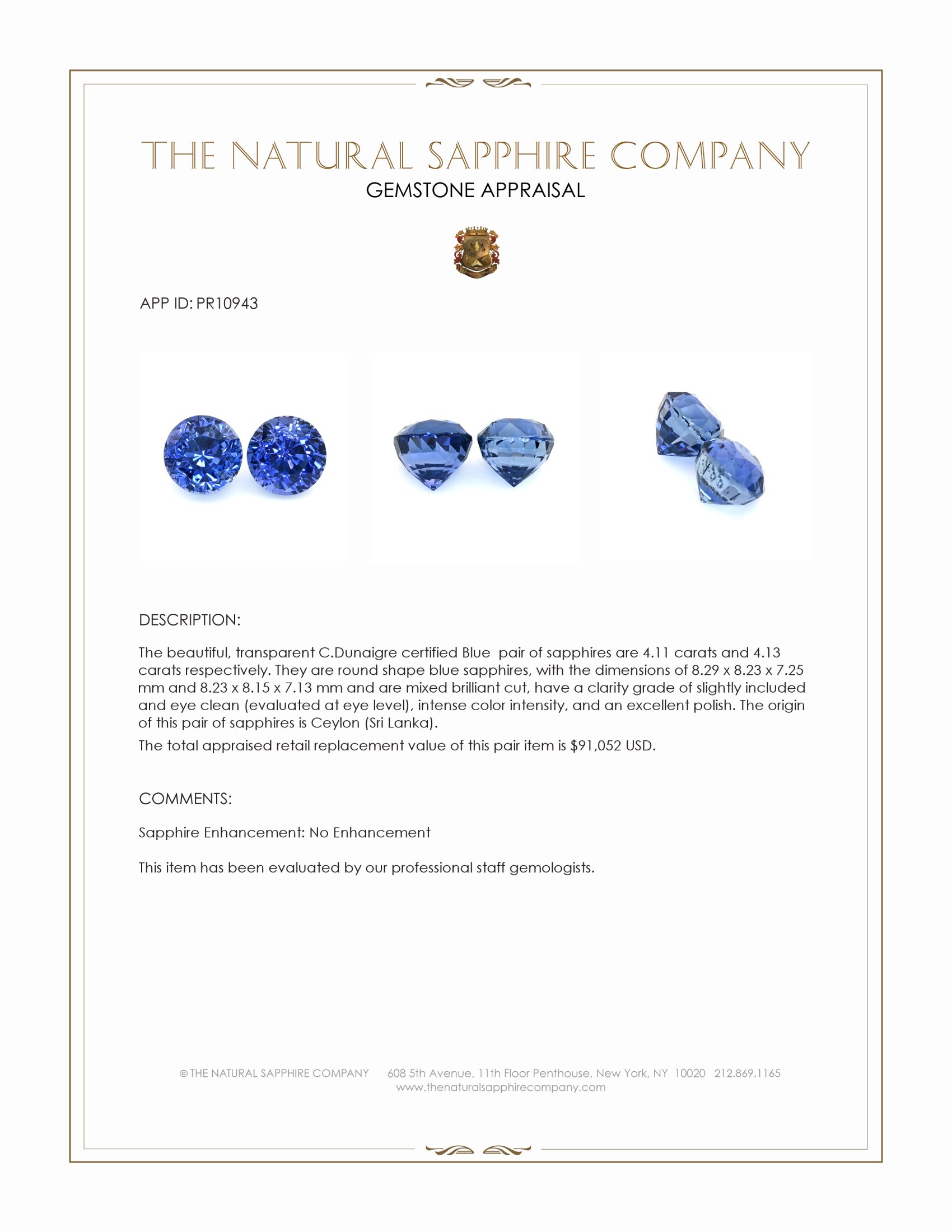 8.24 Ct.Tw. Blue Sapphire Pair from Ceylon (Sri Lanka)