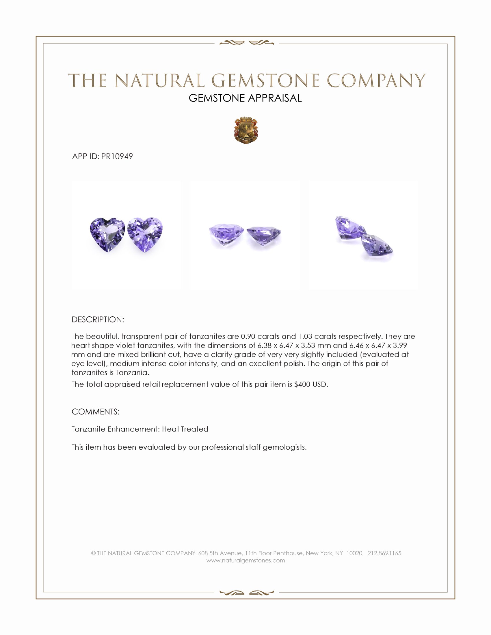 1.93 Ct.Tw. Tanzanite Pair from Tanzania