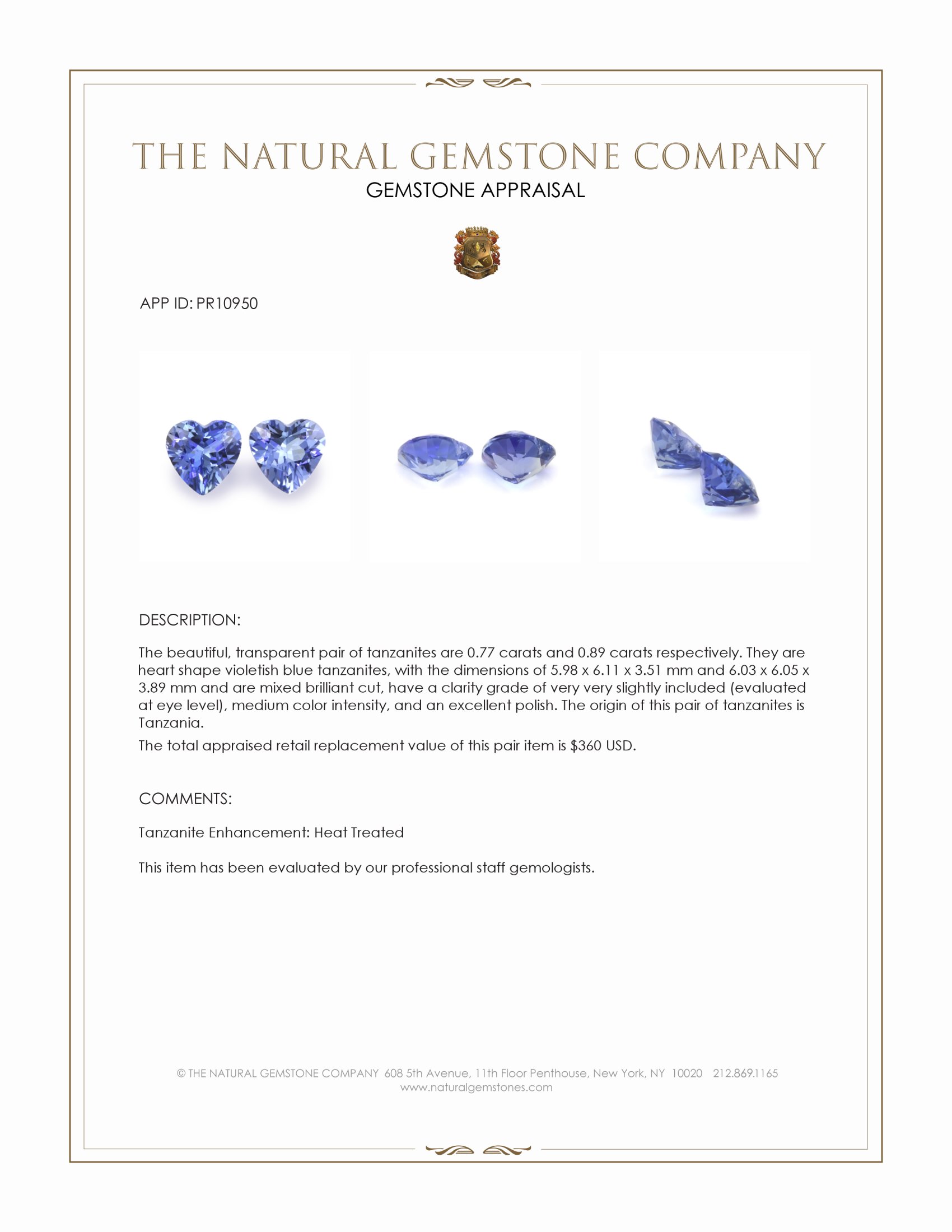 1.66 Ct.Tw. Violetish Blue Tanzanite Pair from Tanzania