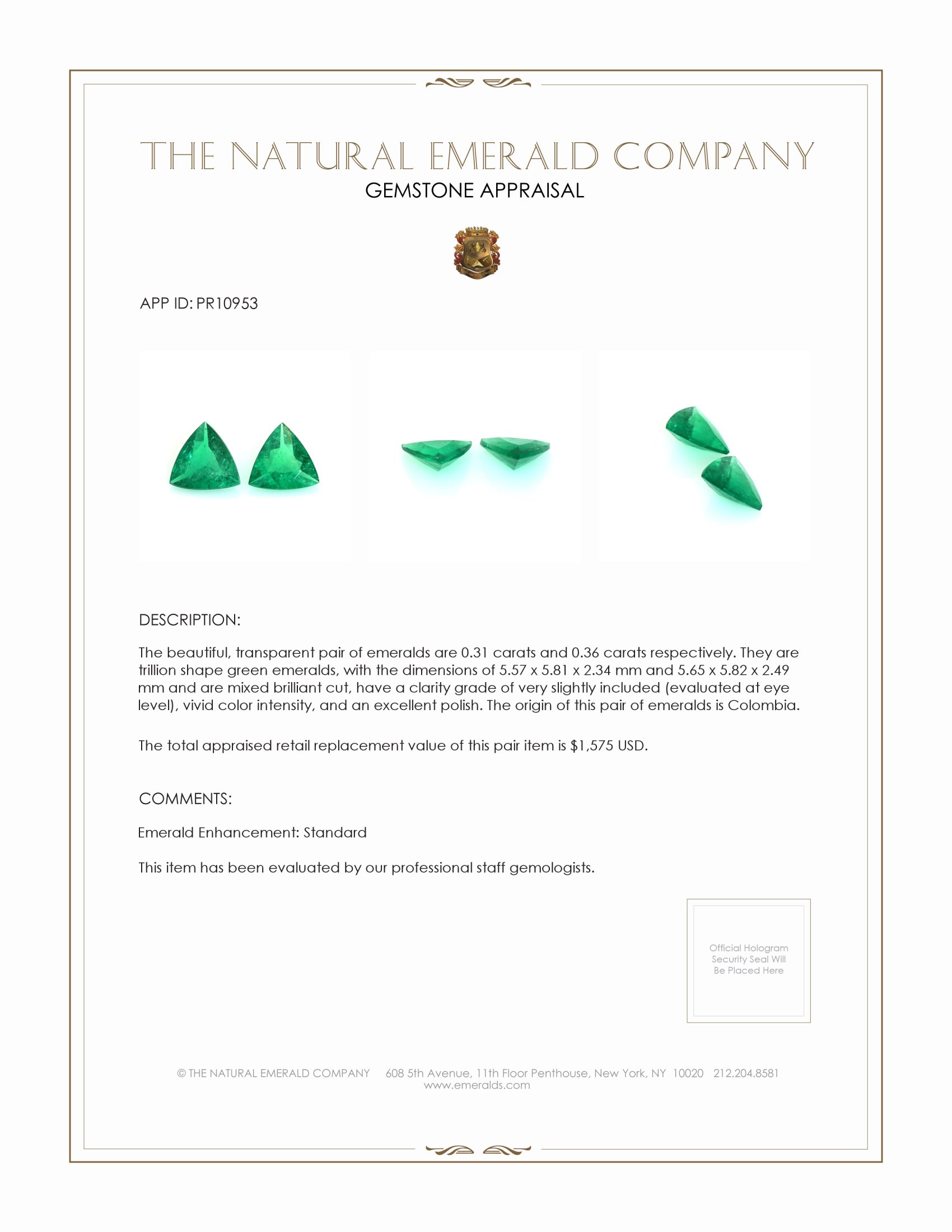 0.67 Ct.Tw. Emerald Pair from Colombia