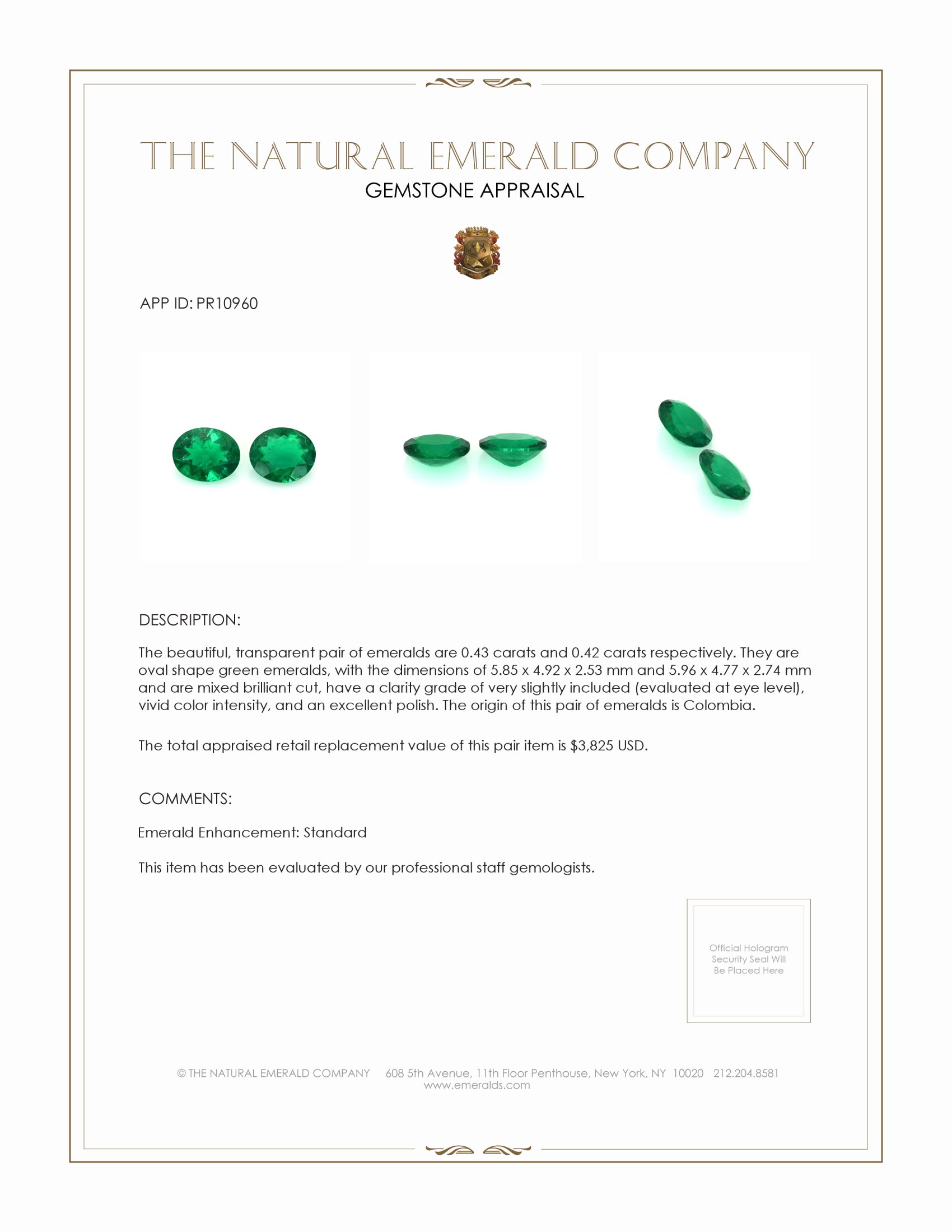 0.85 Ct.Tw. Emerald Pair from Colombia