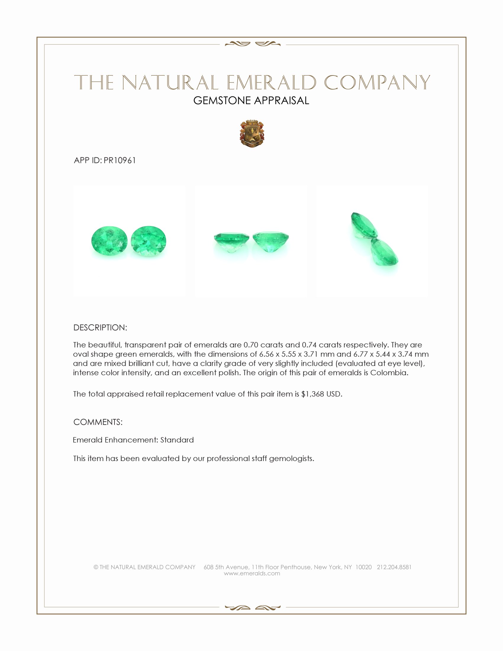 1.44 Ct.Tw. Emerald Pair from Colombia